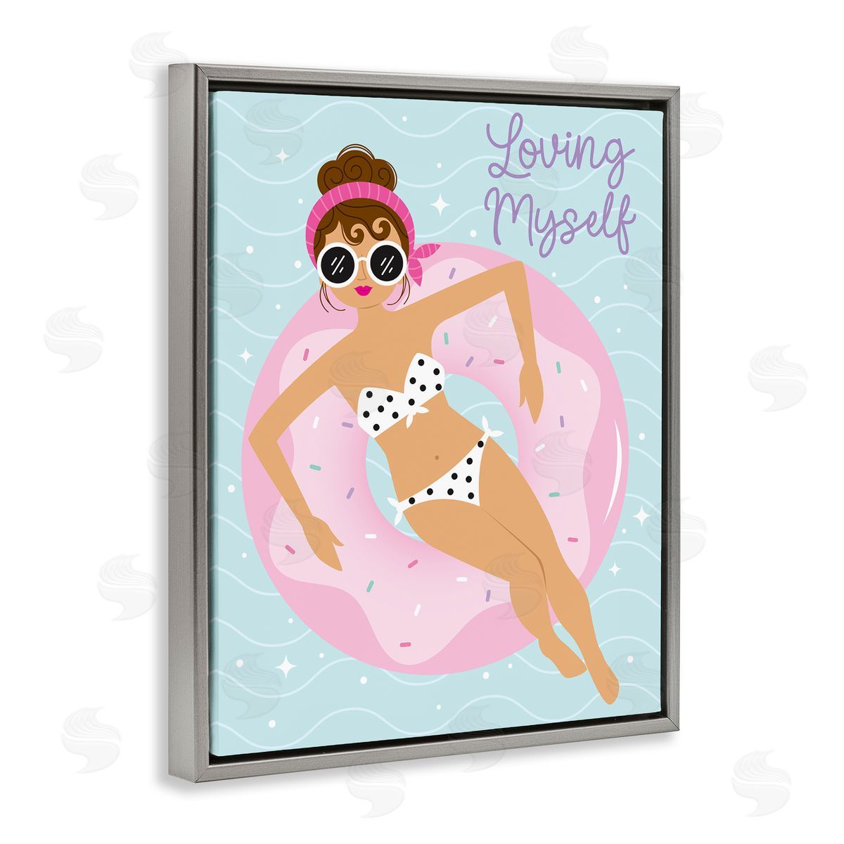 Ilis Avilés Loving Myself Girl in Pool Gray Floating Frame Canvas Wall Art Print