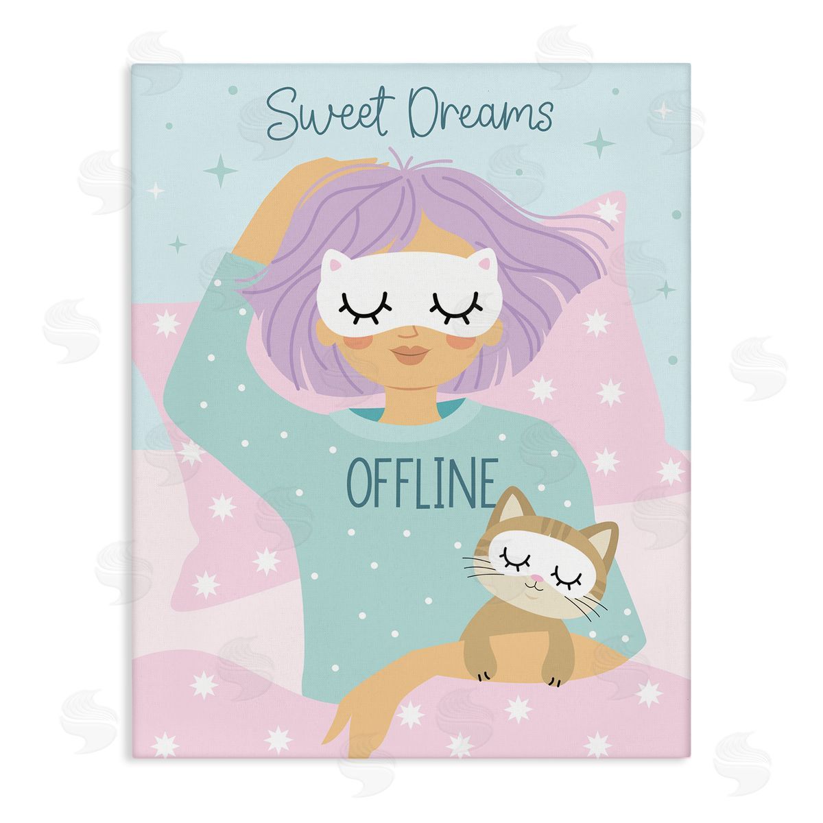 Ilis Avilés Sweet Dreams Girl & Cat Canvas Wall Art Print