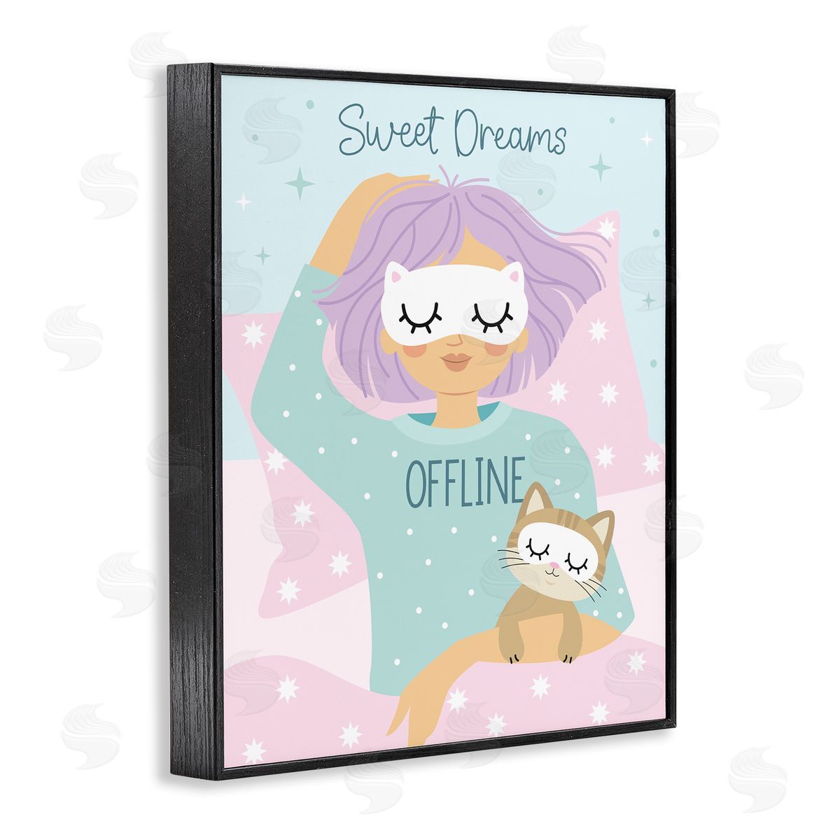 Ilis Avilés Sweet Dreams Girl & Cat Black Framed Giclee Wall Art Print