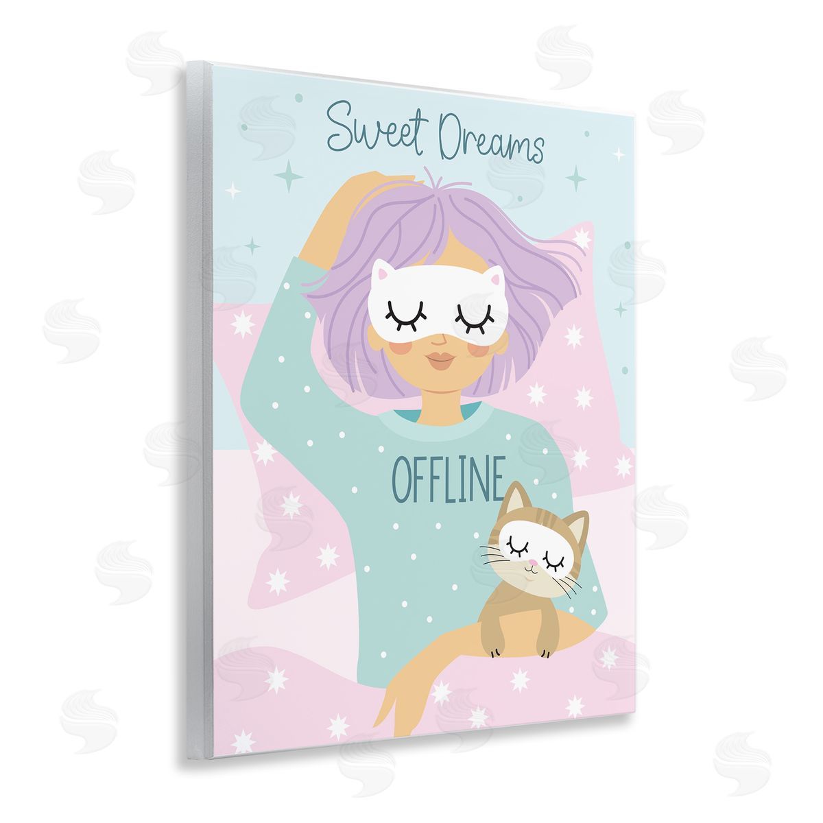 Ilis Avilés Sweet Dreams Girl & Cat Wooden Wall Plaque Art Print