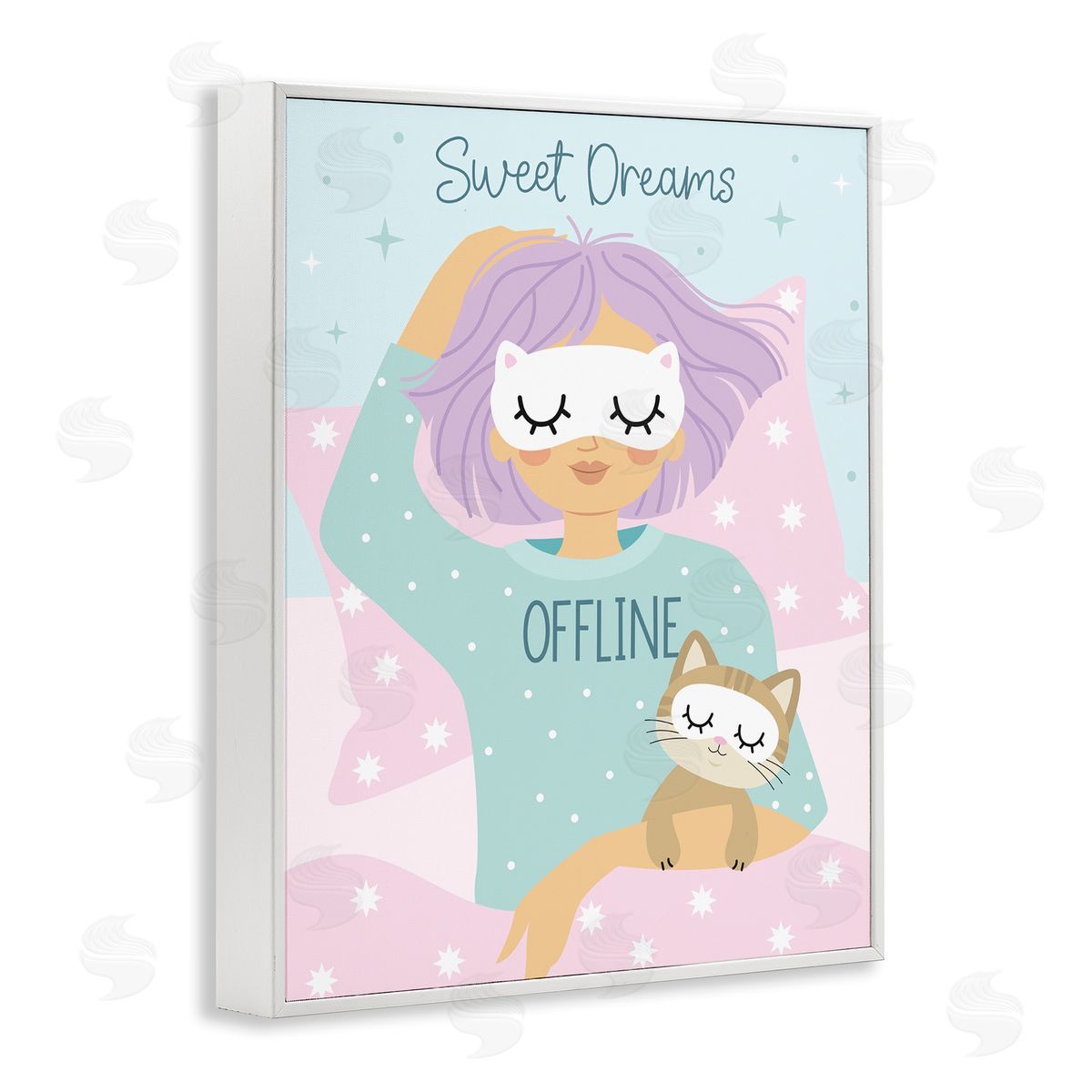 Ilis Avilés Sweet Dreams Girl & Cat White Framed Giclee Wall Art Print