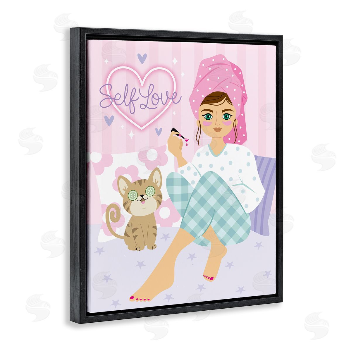 Ilis Avilés Self Love Girl & Cat Black Floating Frame Canvas Wall Art Print