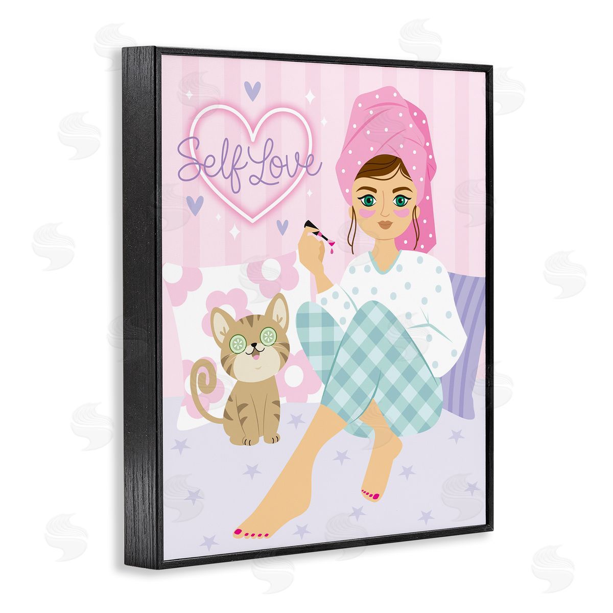 Ilis Avilés Self Love Girl & Cat Black Framed Giclee Wall Art Print