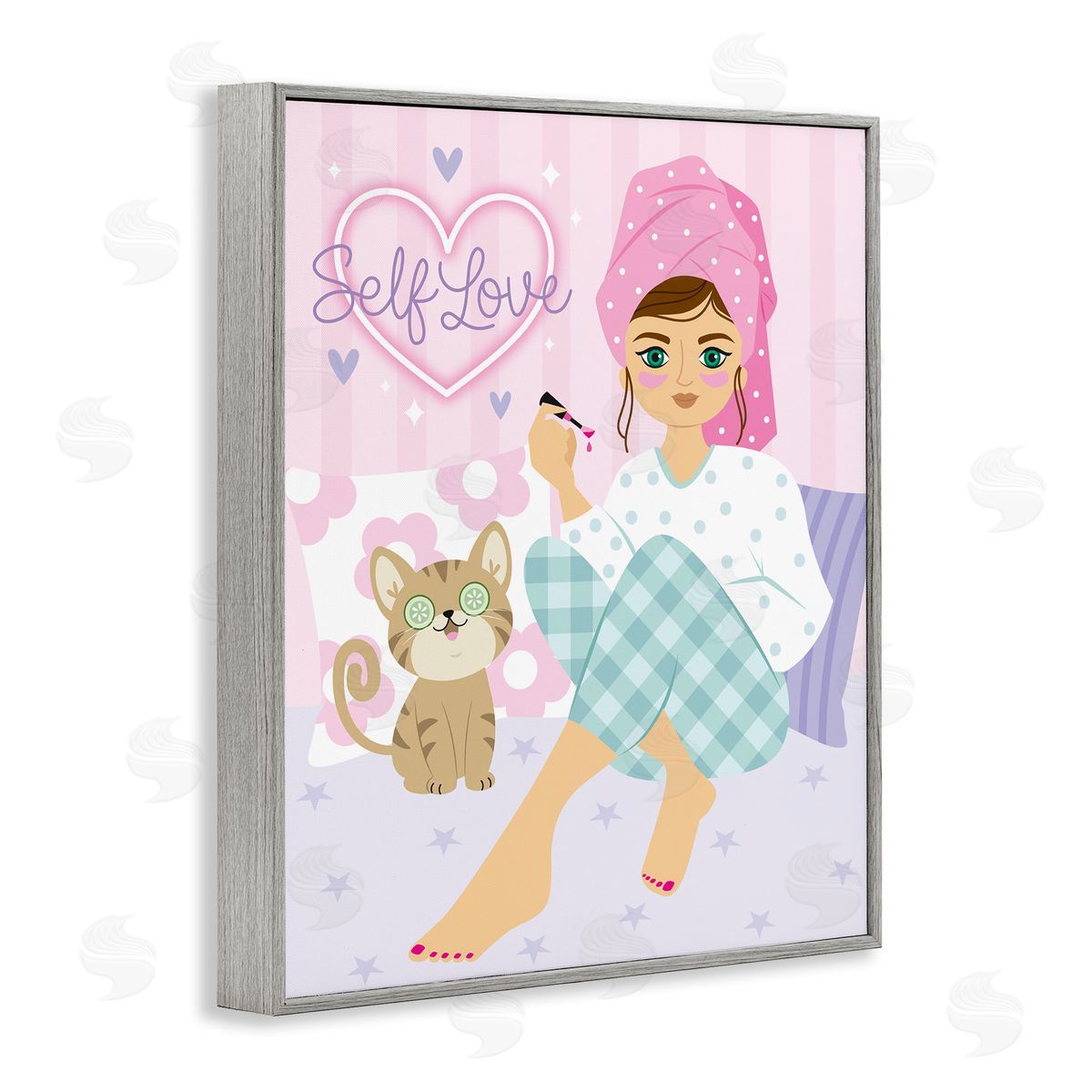 Ilis Avilés Self Love Girl & Cat Gray Framed Giclee Wall Art Print