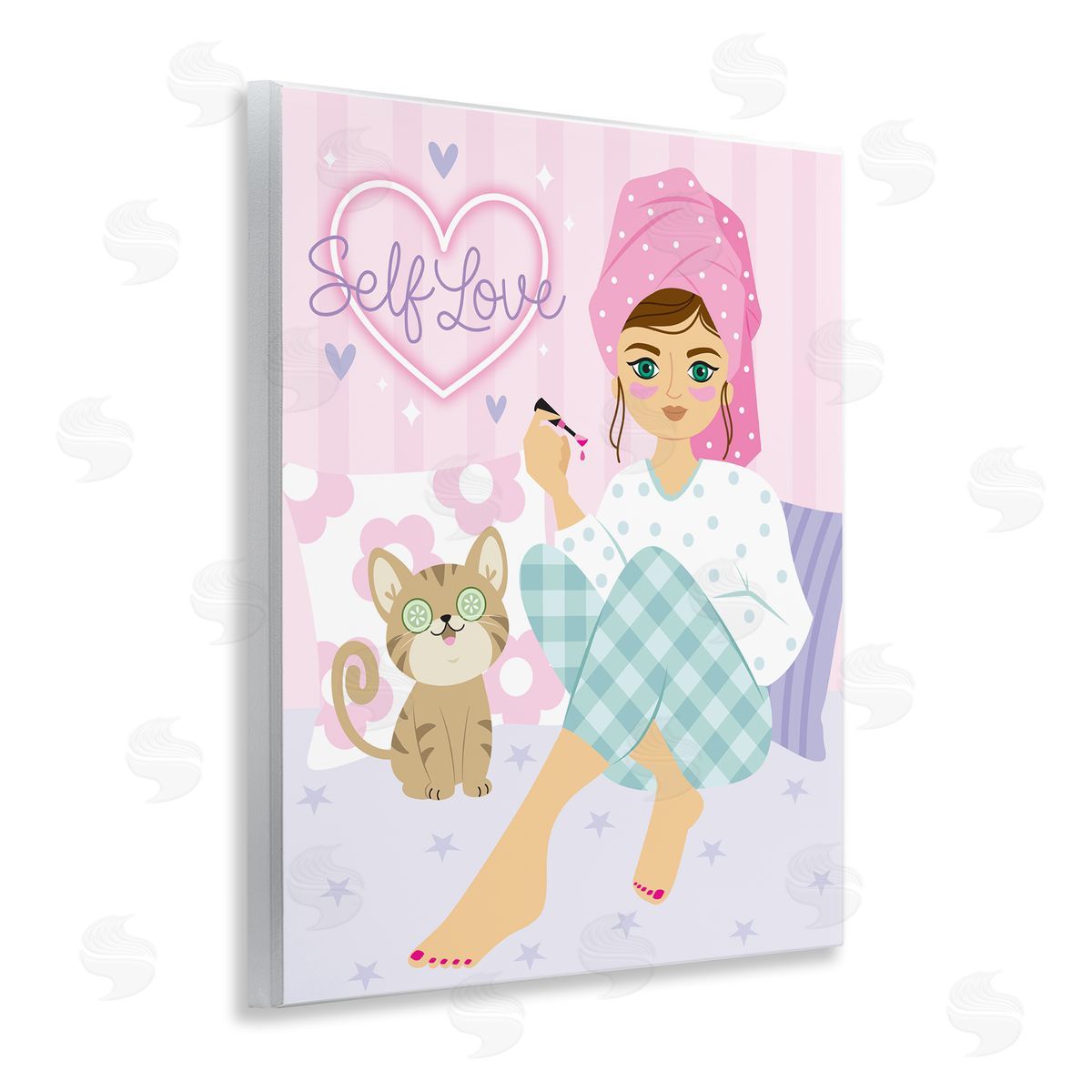 Ilis Avilés Self Love Girl & Cat Wooden Wall Plaque Art Print