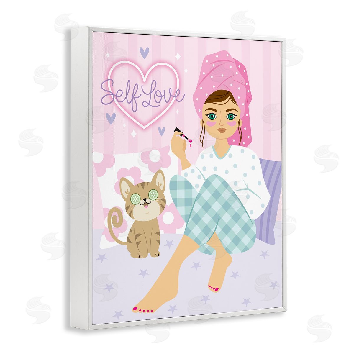 Ilis Avilés Self Love Girl & Cat White Framed Giclee Wall Art Print