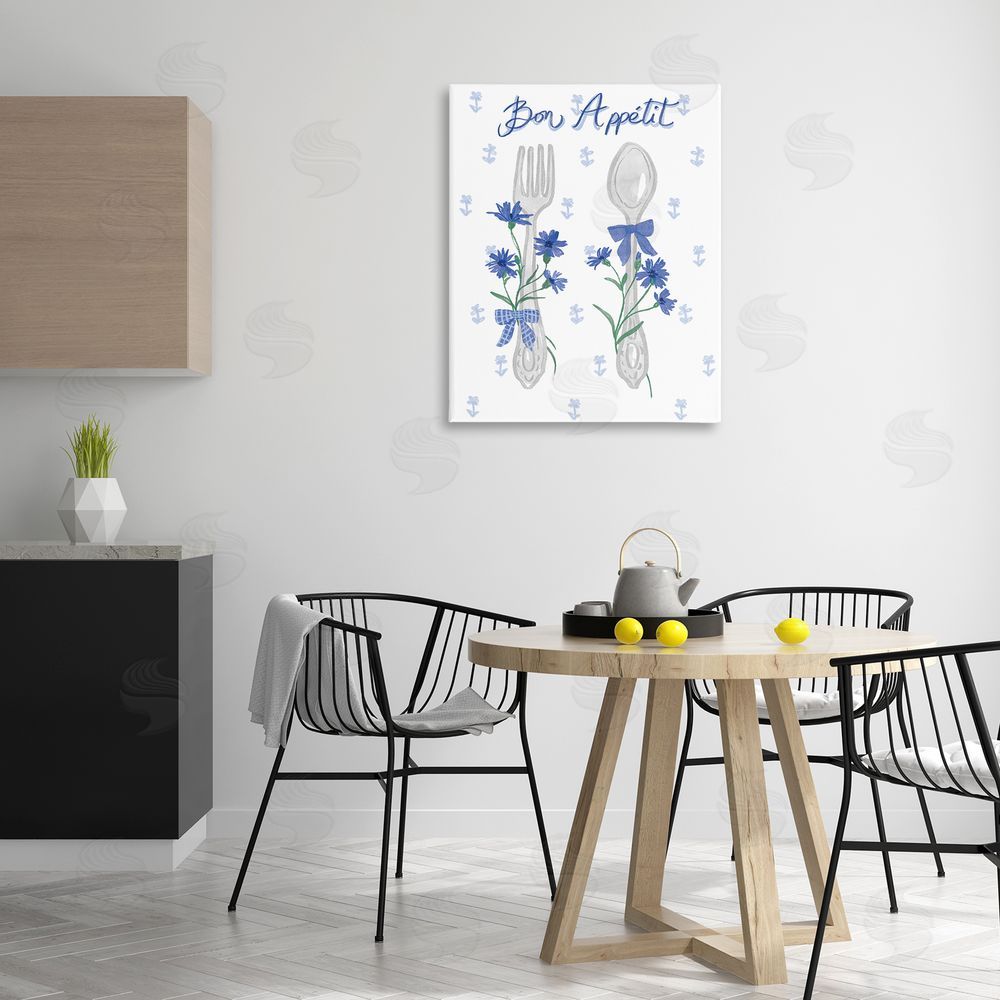 Ilis Avilés Bon Appetit Floral Silverware Canvas Wall Art Print in Room