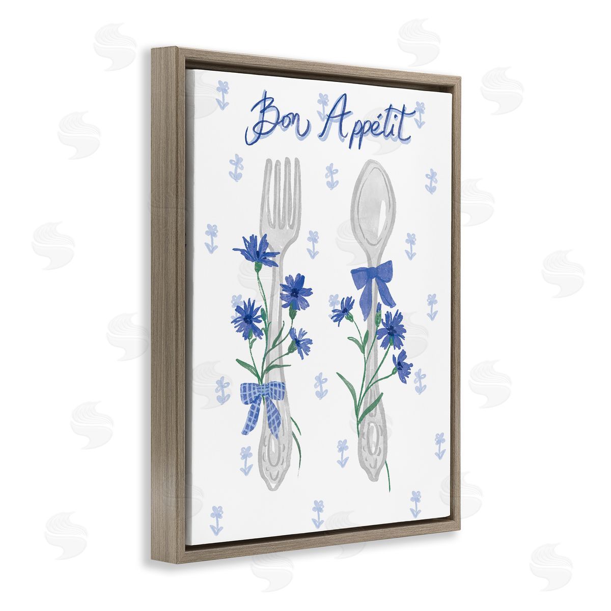 Ilis Avilés Bon Appetit Floral Silverware Brown Floating Frame Canvas Wall Art Print