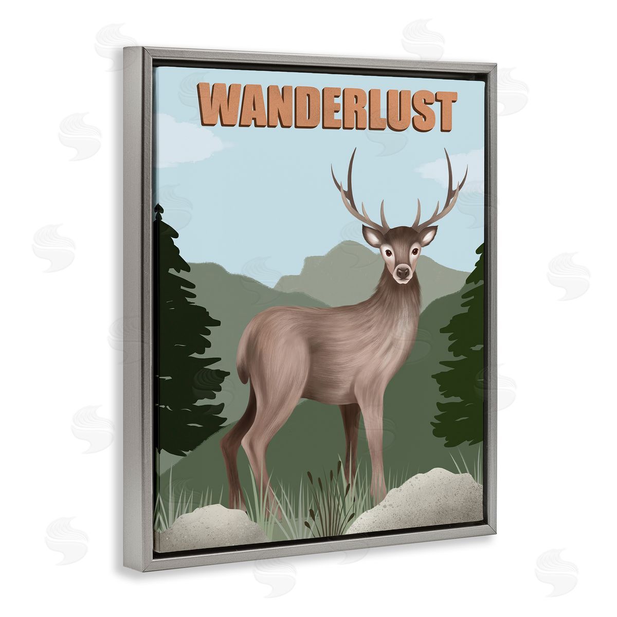 Jo Taylor Wanderlust Nature & Deer Gray Floating Frame Canvas Wall Art Print