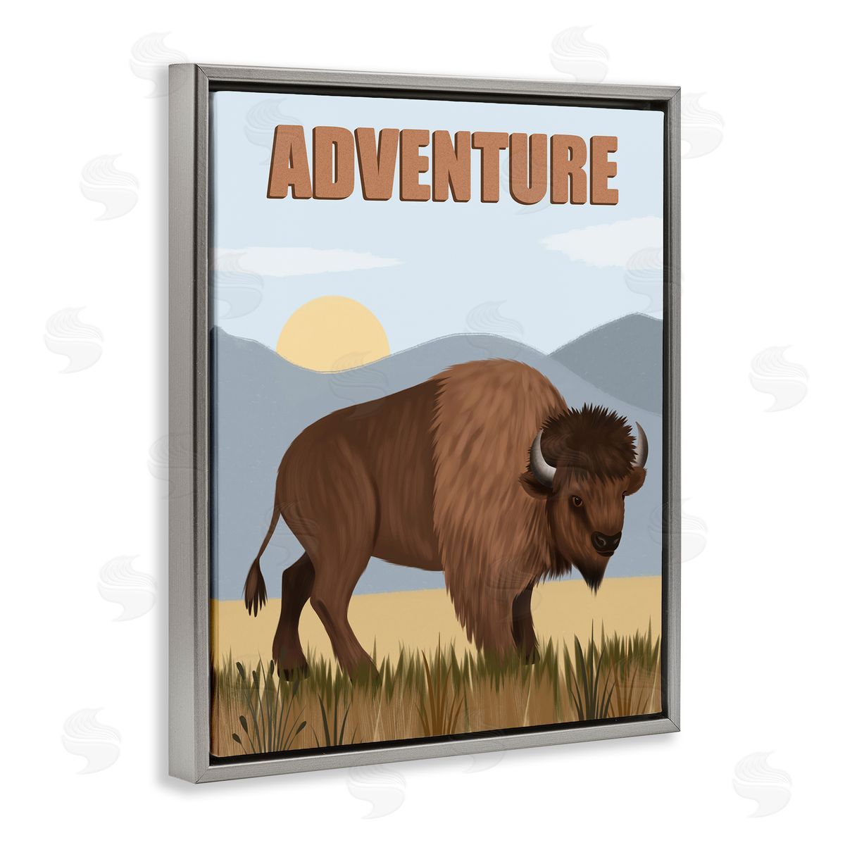 Jo Taylor Adventure Nature & Bison Gray Floating Frame Canvas Wall Art Print