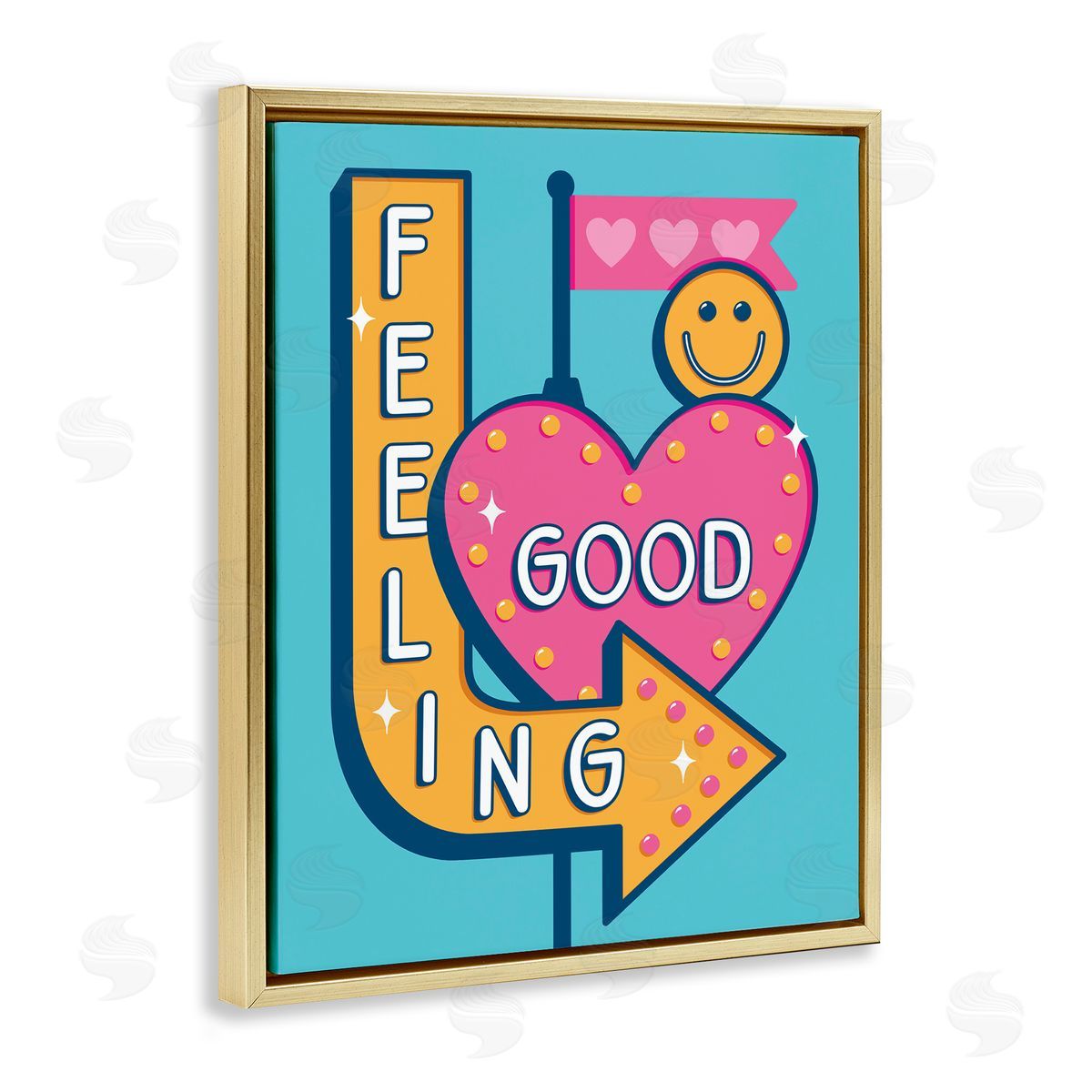 Jalynn Heerdt Feeling Good Retro Sign Gold Floating Frame Canvas Wall Art Print