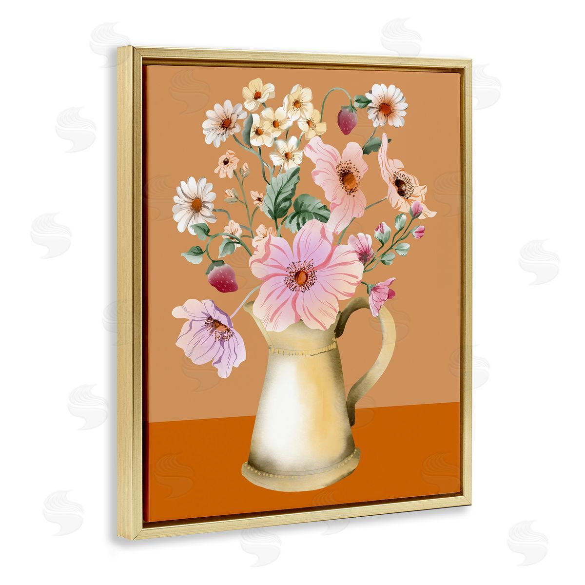 Kate Eldridge Garden Florals in Jug Gold Floating Frame Canvas Wall Art Print
