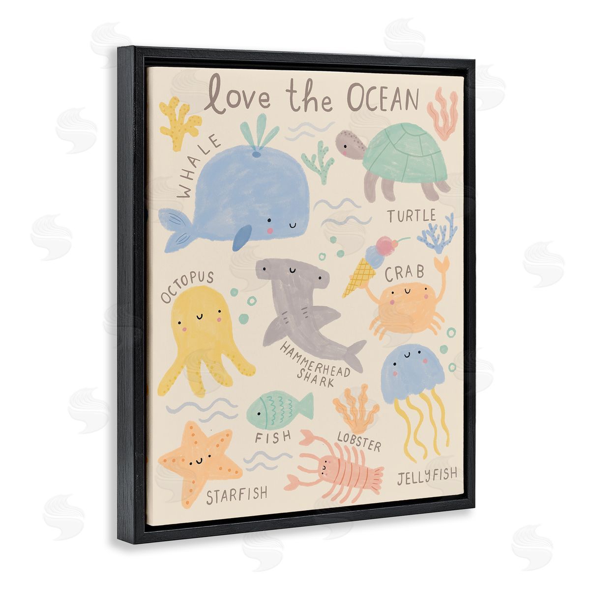 Lisa Barlow Love The Ocean Creatures Black Floating Frame Canvas Wall Art Print
