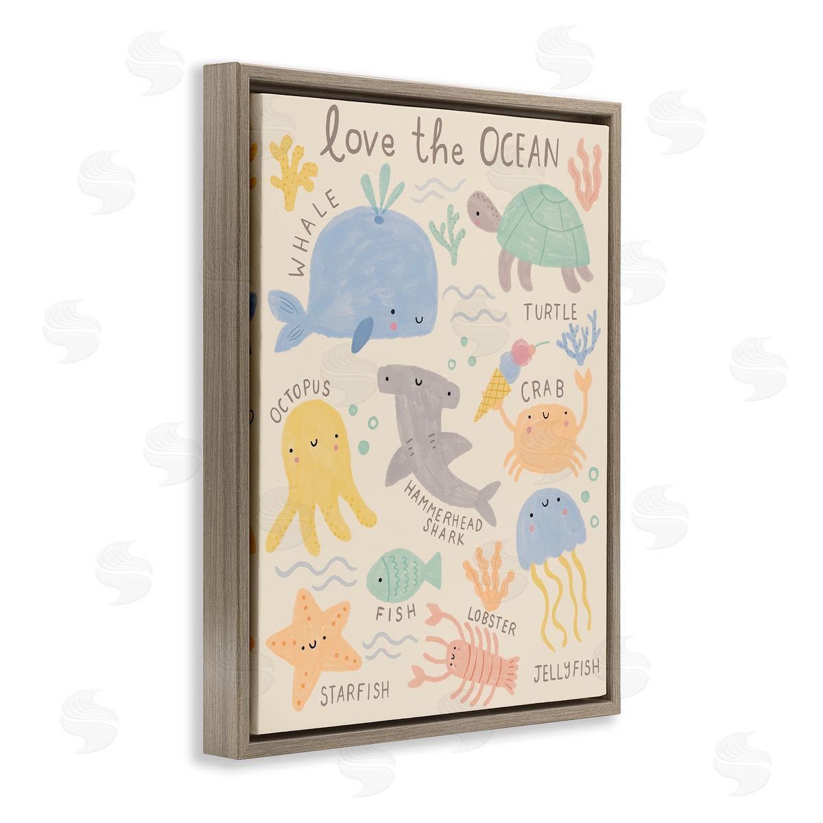 Lisa Barlow Love The Ocean Creatures Brown Floating Frame Canvas Wall Art Print