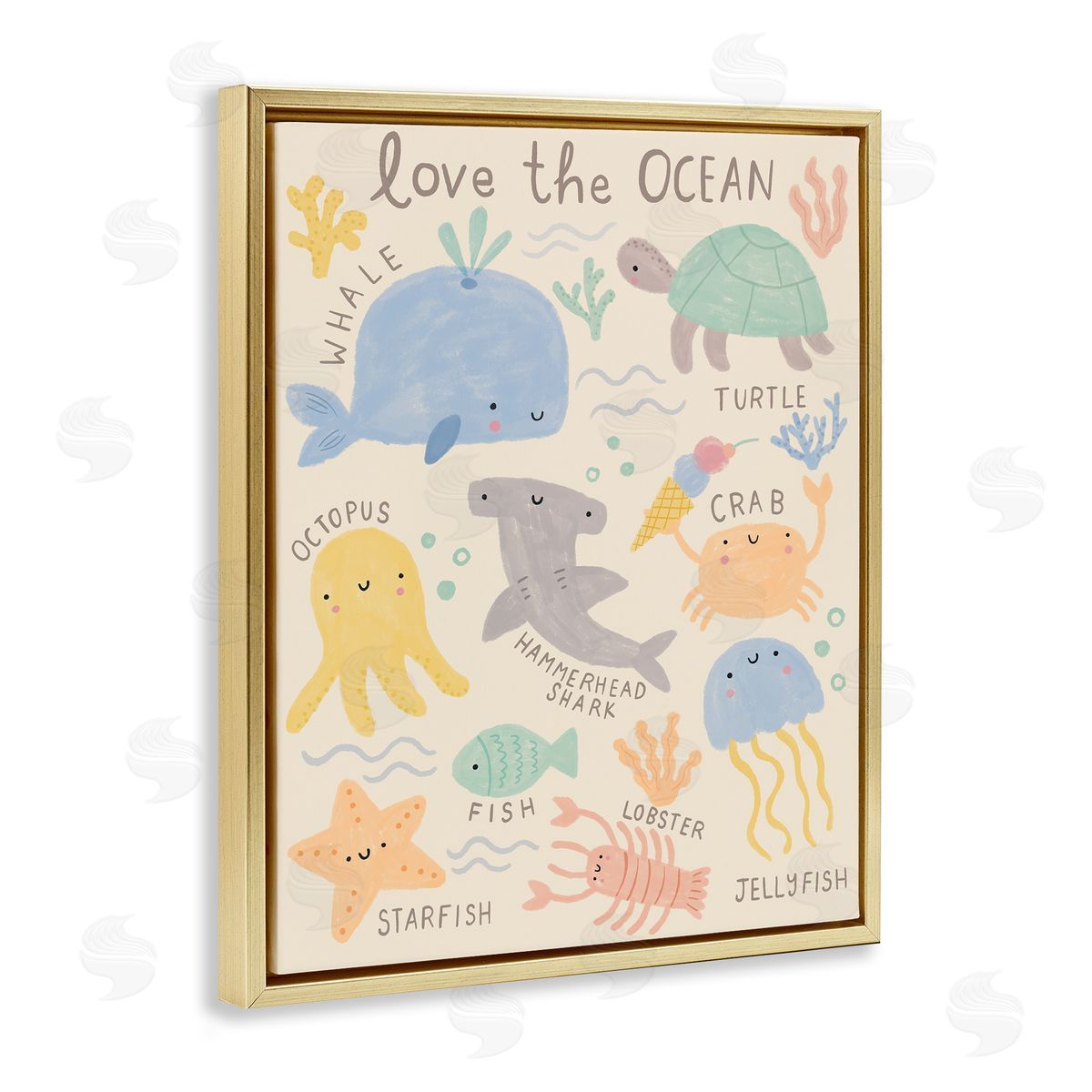 Lisa Barlow Love The Ocean Creatures Gold Floating Frame Canvas Wall Art Print