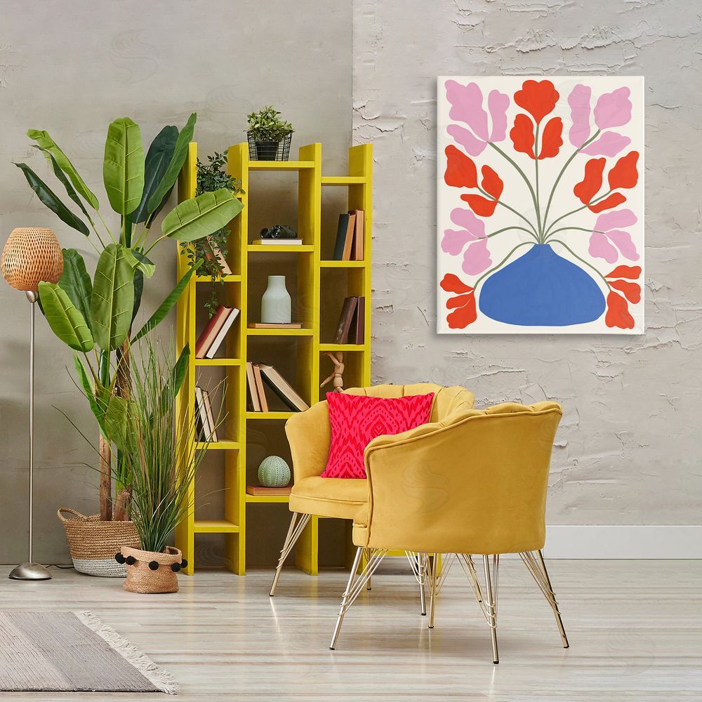Aralma Bold Symmetrical Flower Pot Canvas Wall Art Print in Room