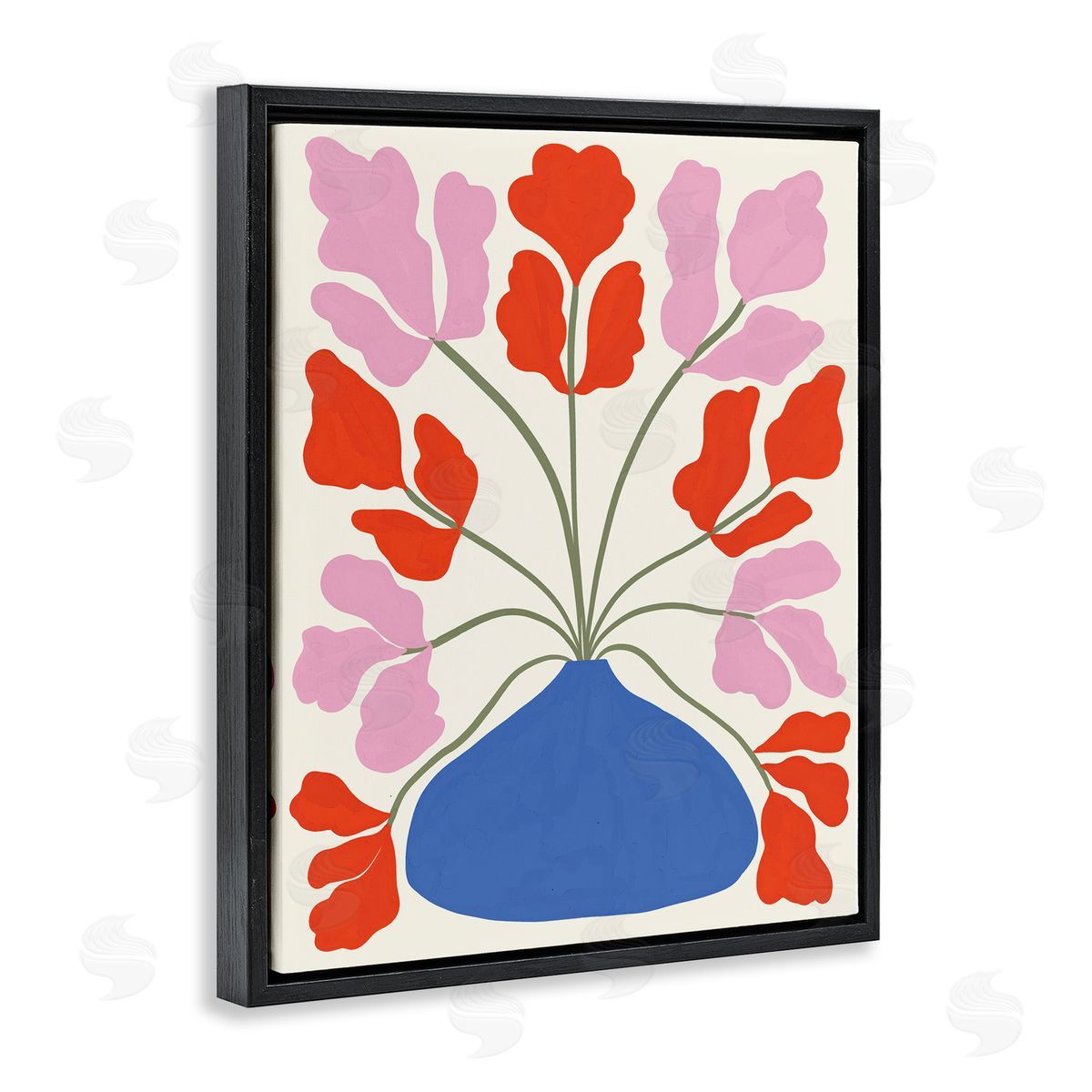 Aralma Bold Symmetrical Flower Pot Black Floating Frame Canvas Wall Art Print