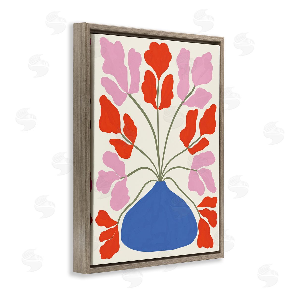 Aralma Bold Symmetrical Flower Pot Brown Floating Frame Canvas Wall Art Print