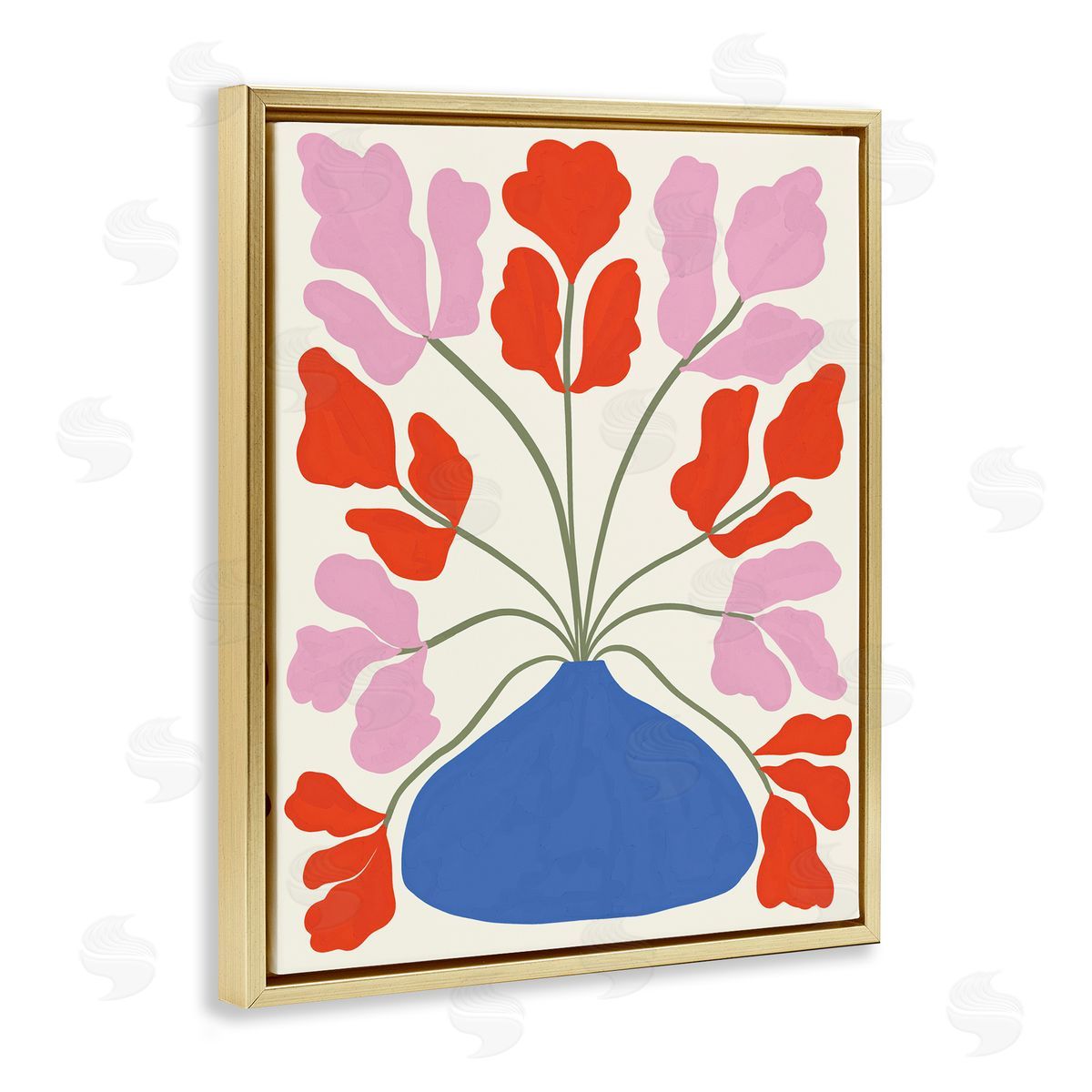 Aralma Bold Symmetrical Flower Pot Gold Floating Frame Canvas Wall Art Print