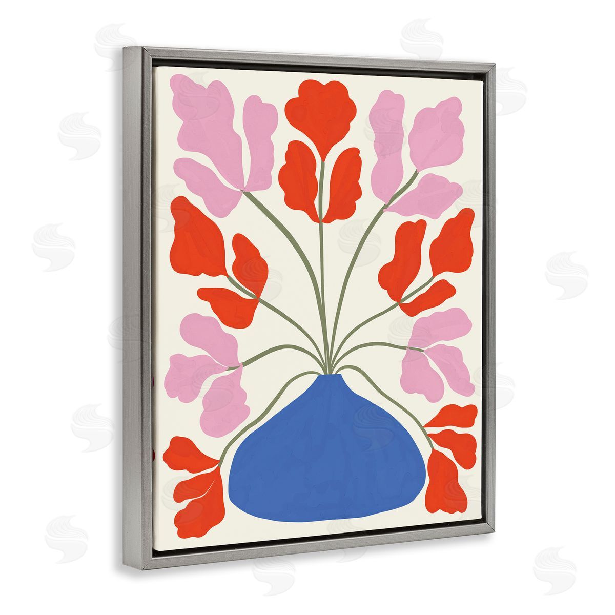 Aralma Bold Symmetrical Flower Pot Gray Floating Frame Canvas Wall Art Print