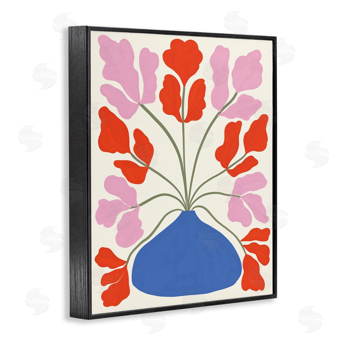 Aralma Bold Symmetrical Flower Pot Black Framed Giclee Wall Art Print