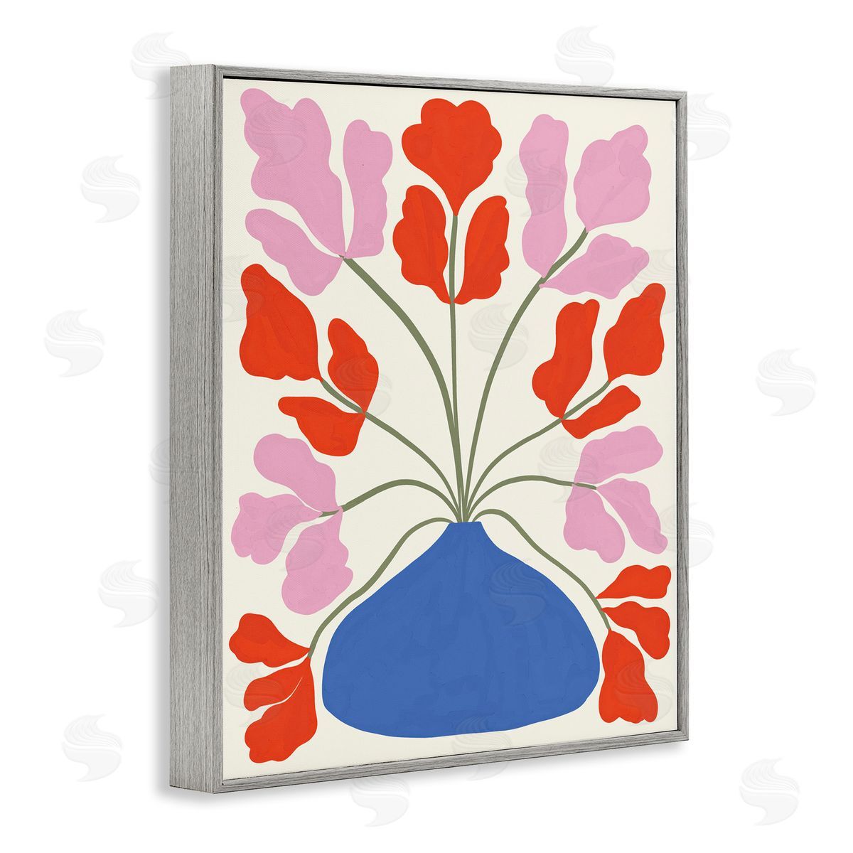 Aralma Bold Symmetrical Flower Pot Gray Framed Giclee Wall Art Print