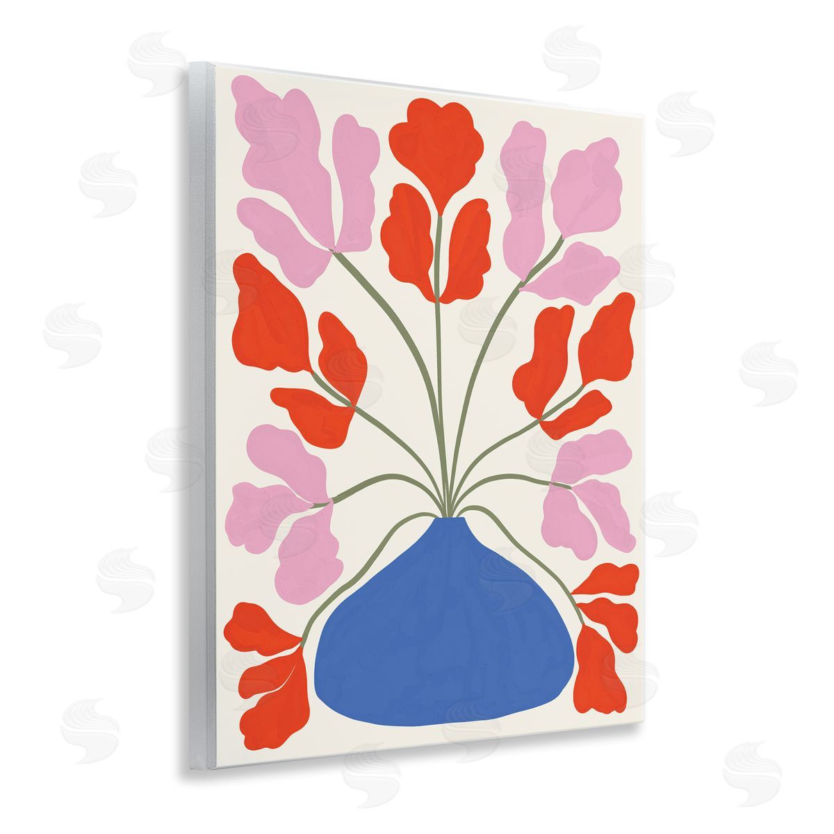 Aralma Bold Symmetrical Flower Pot Wooden Wall Plaque Art Print