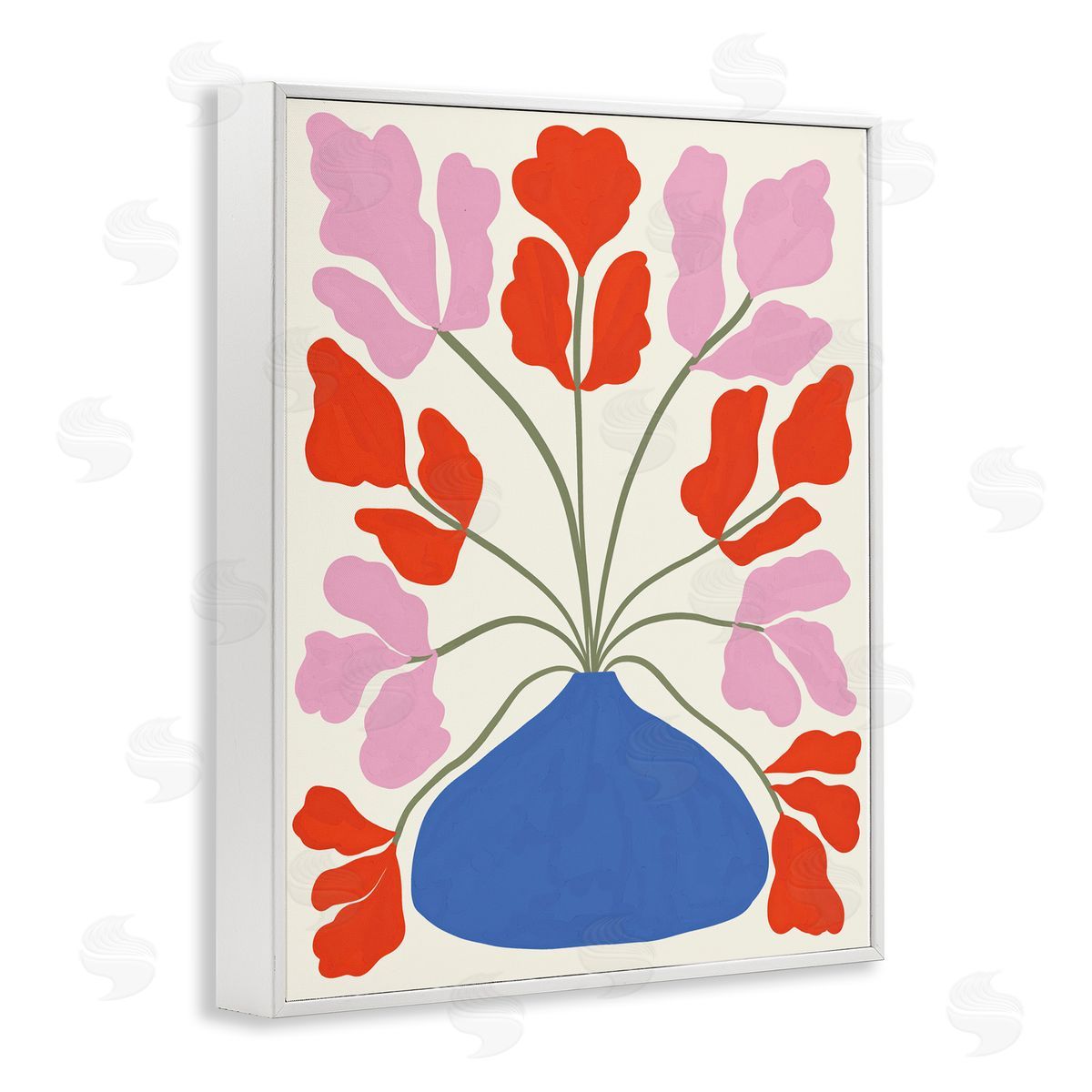 Aralma Bold Symmetrical Flower Pot White Framed Giclee Wall Art Print