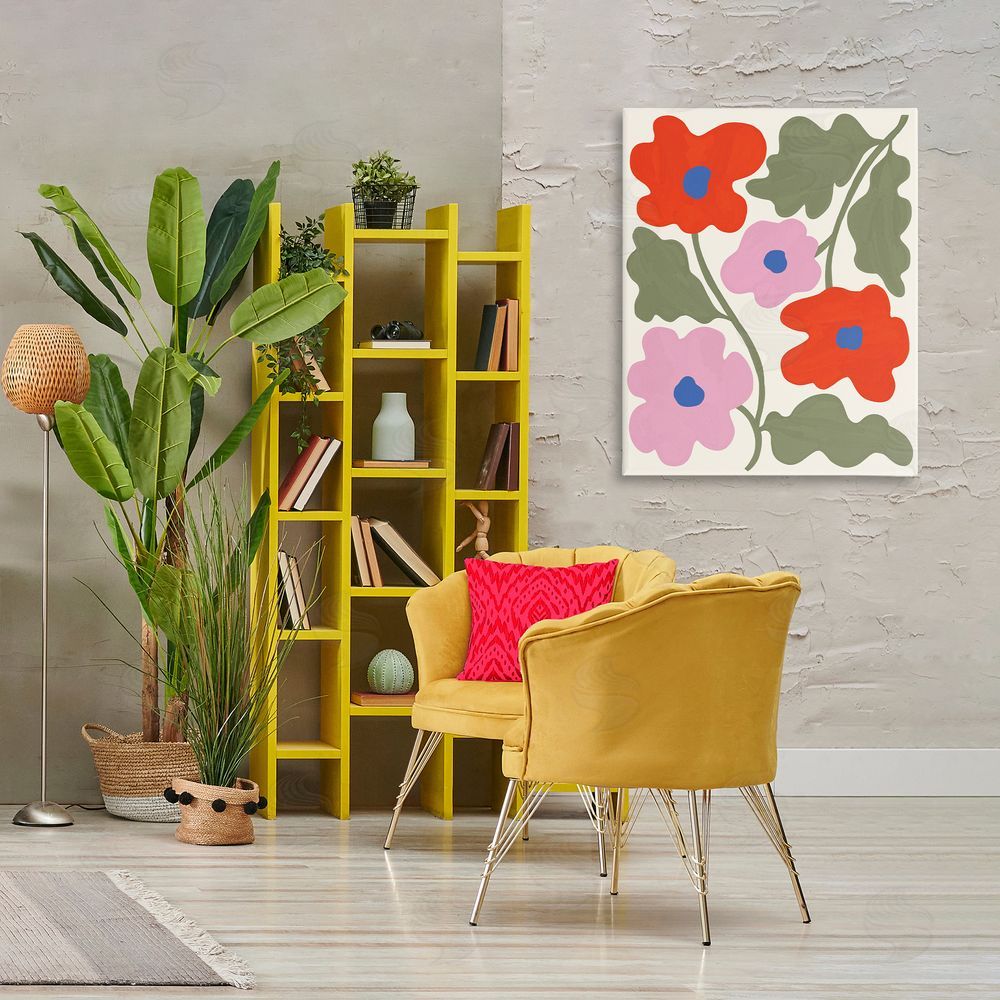 Aralma Red & Pink Bold Flowers Canvas Wall Art Print in Room