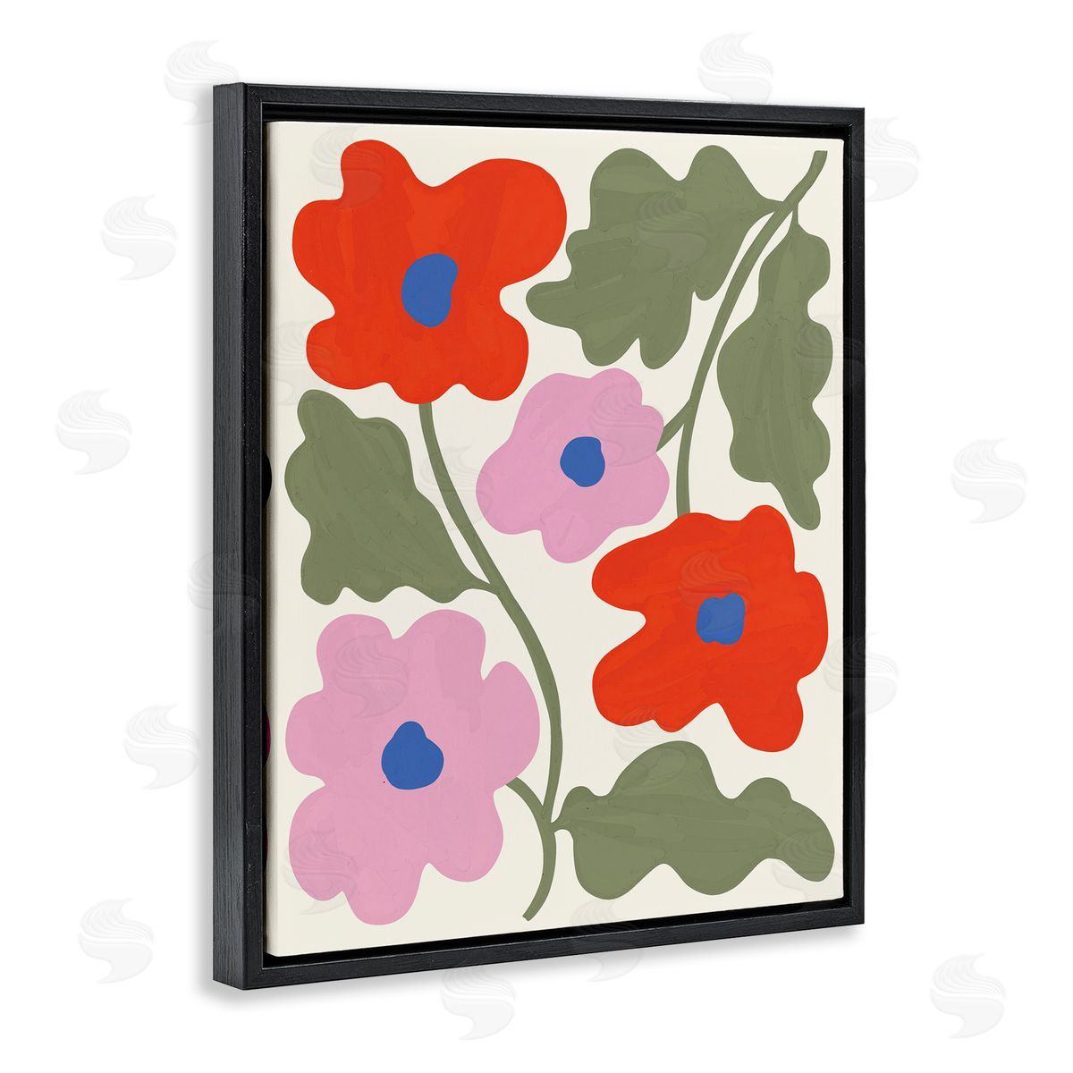 Aralma Red & Pink Bold Flowers Black Floating Frame Canvas Wall Art Print