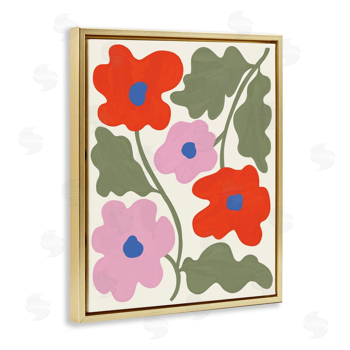 Aralma Red & Pink Bold Flowers Gold Floating Frame Canvas Wall Art Print