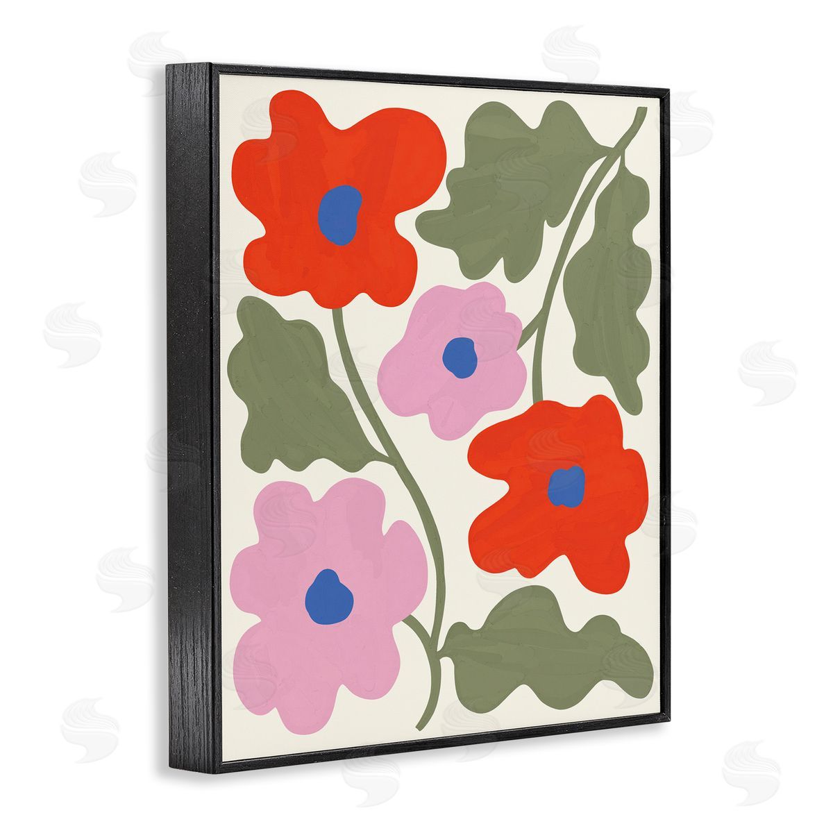 Aralma Red & Pink Bold Flowers Black Framed Giclee Wall Art Print