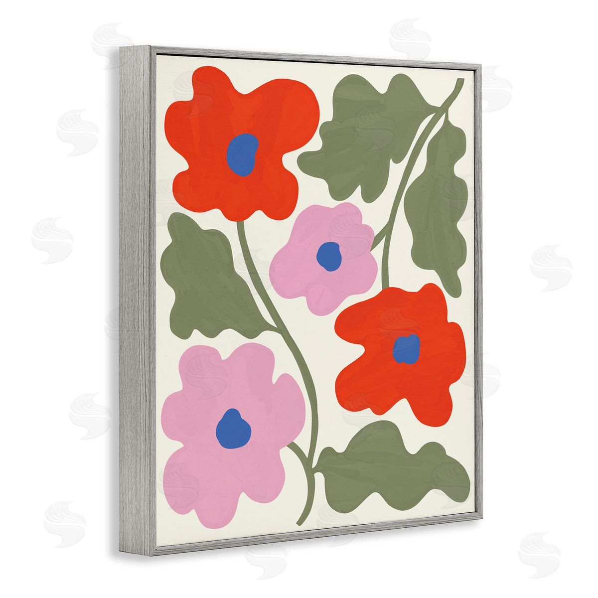 Aralma Red & Pink Bold Flowers Gray Framed Giclee Wall Art Print