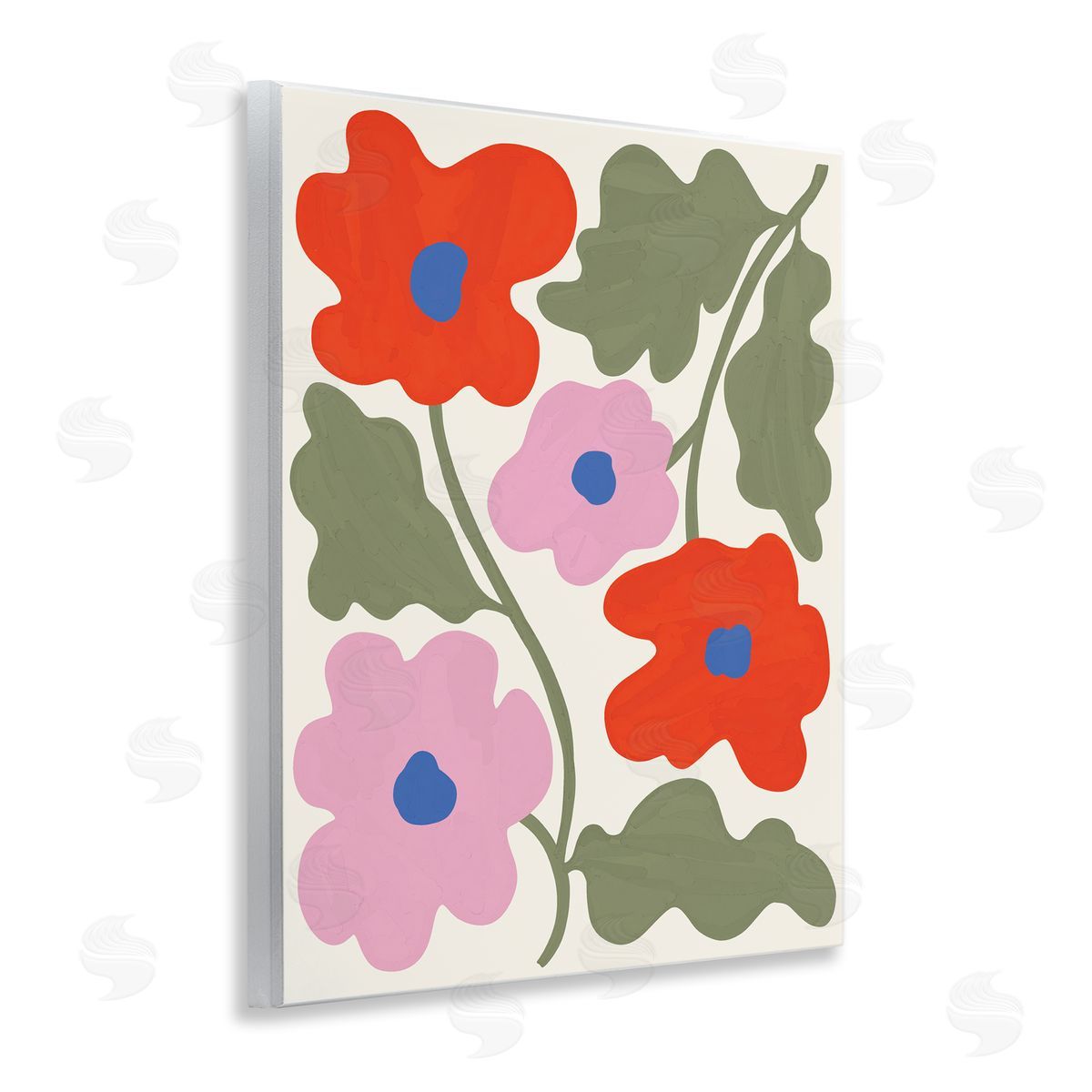 Aralma Red & Pink Bold Flowers Wooden Wall Plaque Art Print