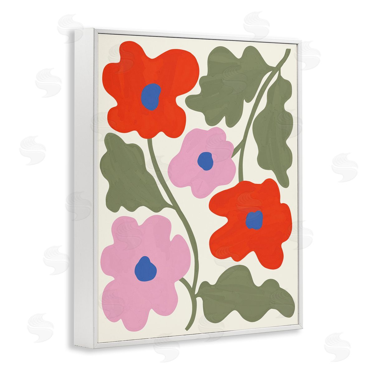 Aralma Red & Pink Bold Flowers White Framed Giclee Wall Art Print