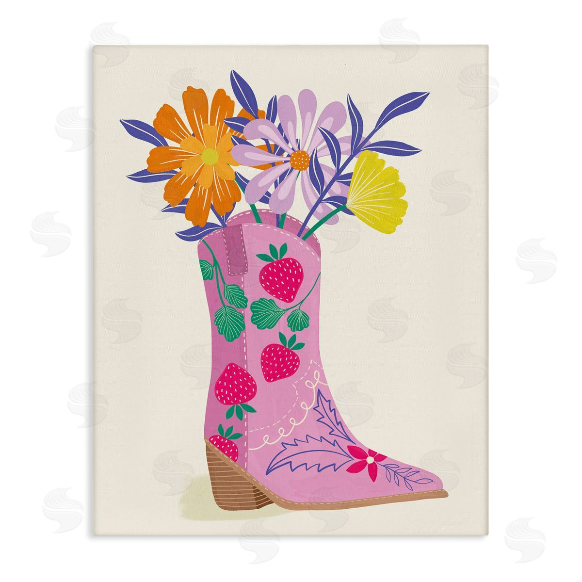 Aralma Strawberry Patterned Floral Boots Canvas Wall Art Print