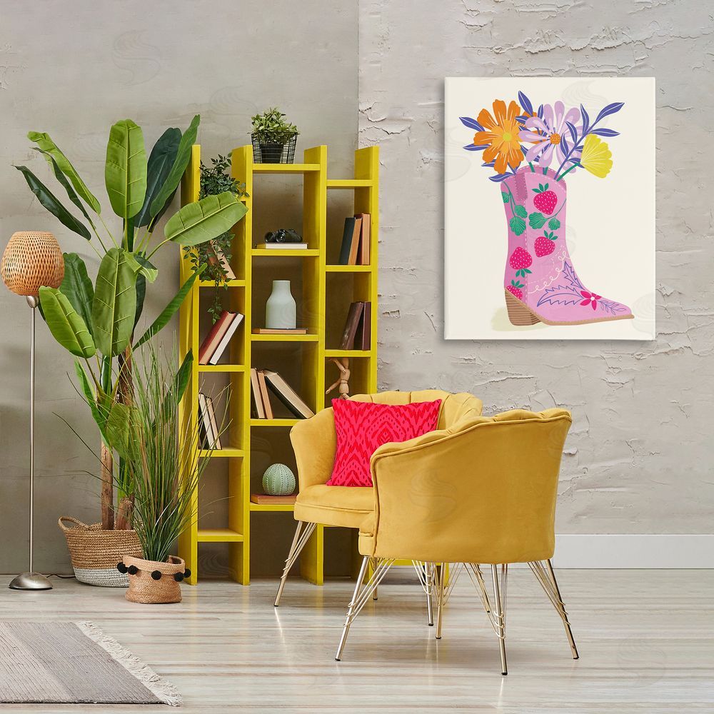 Aralma Strawberry Patterned Floral Boots Canvas Wall Art Print in Room