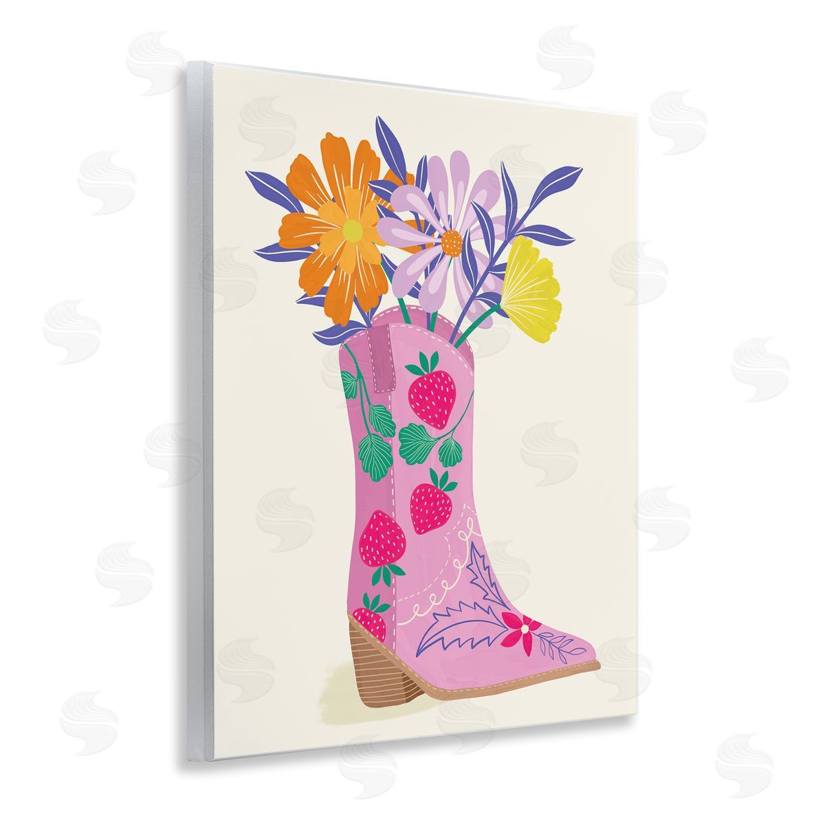 Aralma Strawberry Patterned Floral Boots Wooden Wall Plaque Art Print