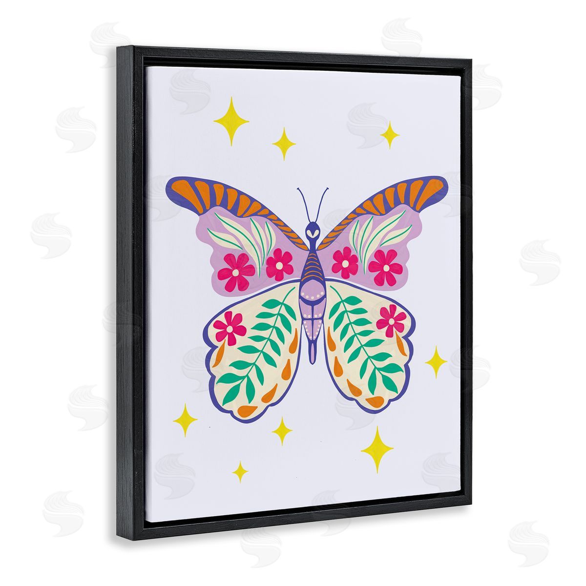 Aralma Free Spirit Floral Butterfly Black Floating Frame Canvas Wall Art Print