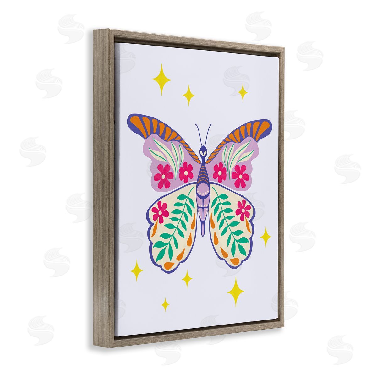 Aralma Free Spirit Floral Butterfly Brown Floating Frame Canvas Wall Art Print