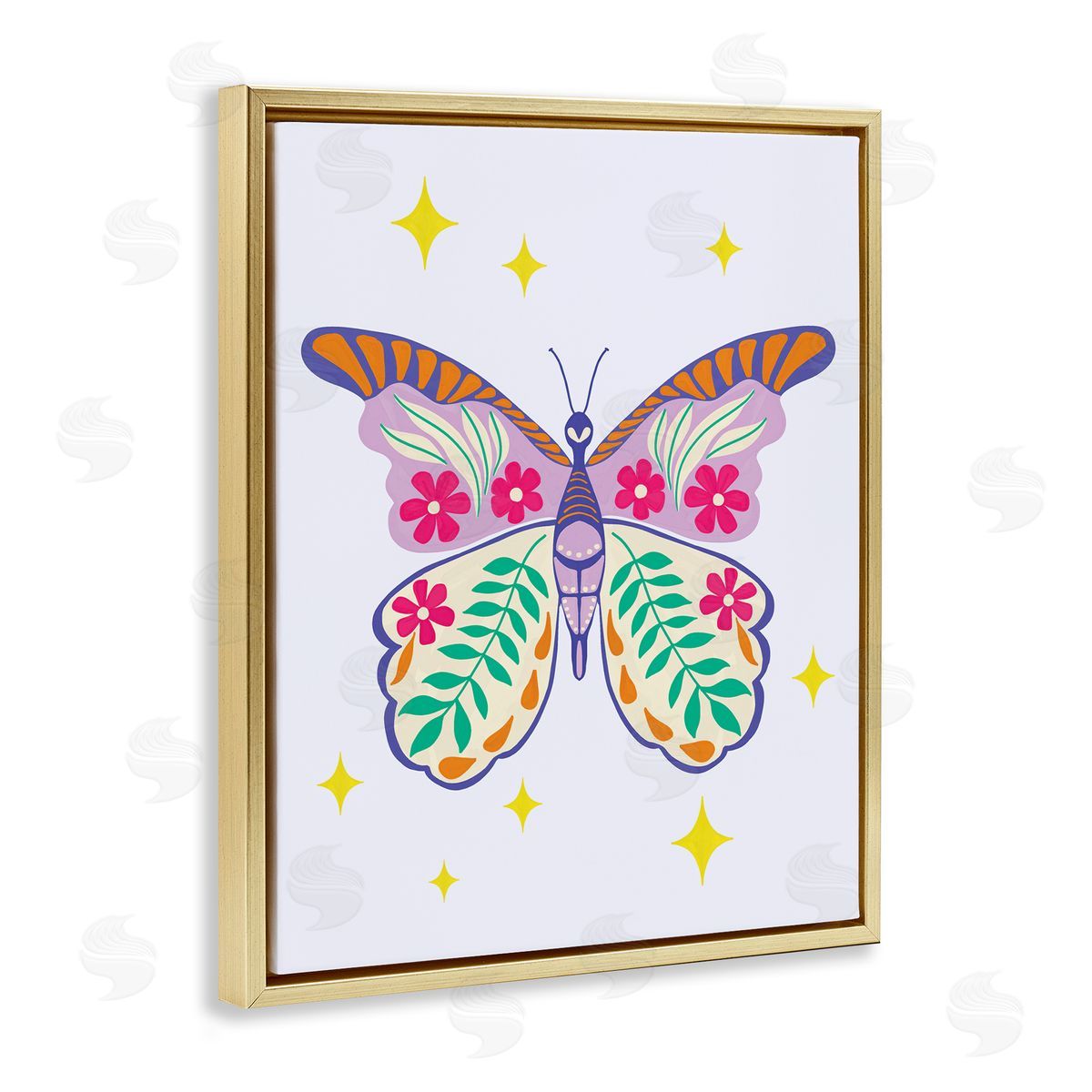 Aralma Free Spirit Floral Butterfly Gold Floating Frame Canvas Wall Art Print