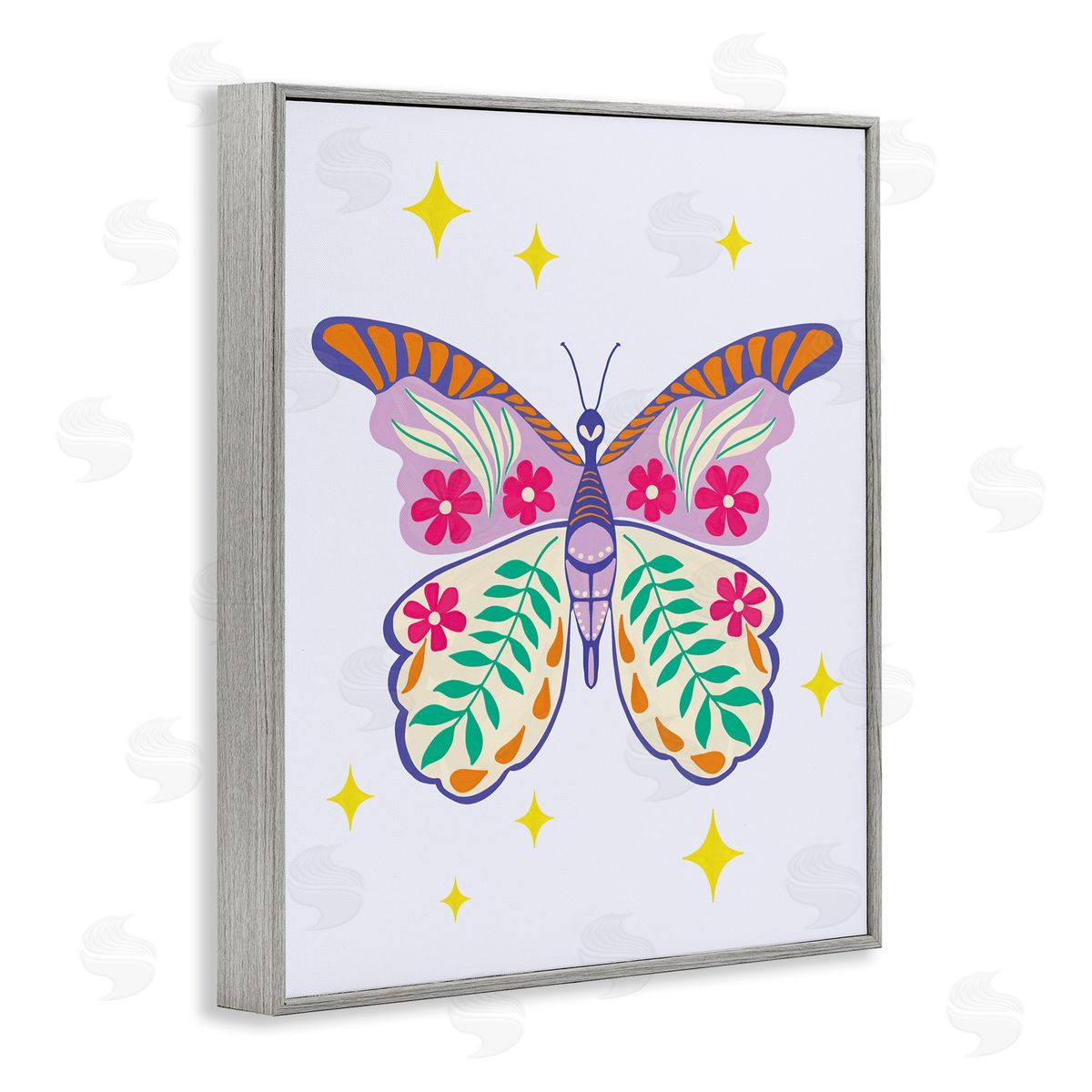 Aralma Free Spirit Floral Butterfly Gray Framed Giclee Wall Art Print