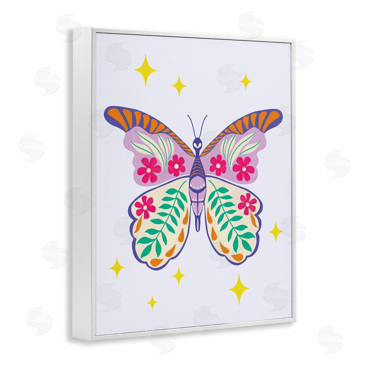 Aralma Free Spirit Floral Butterfly White Framed Giclee Wall Art Print