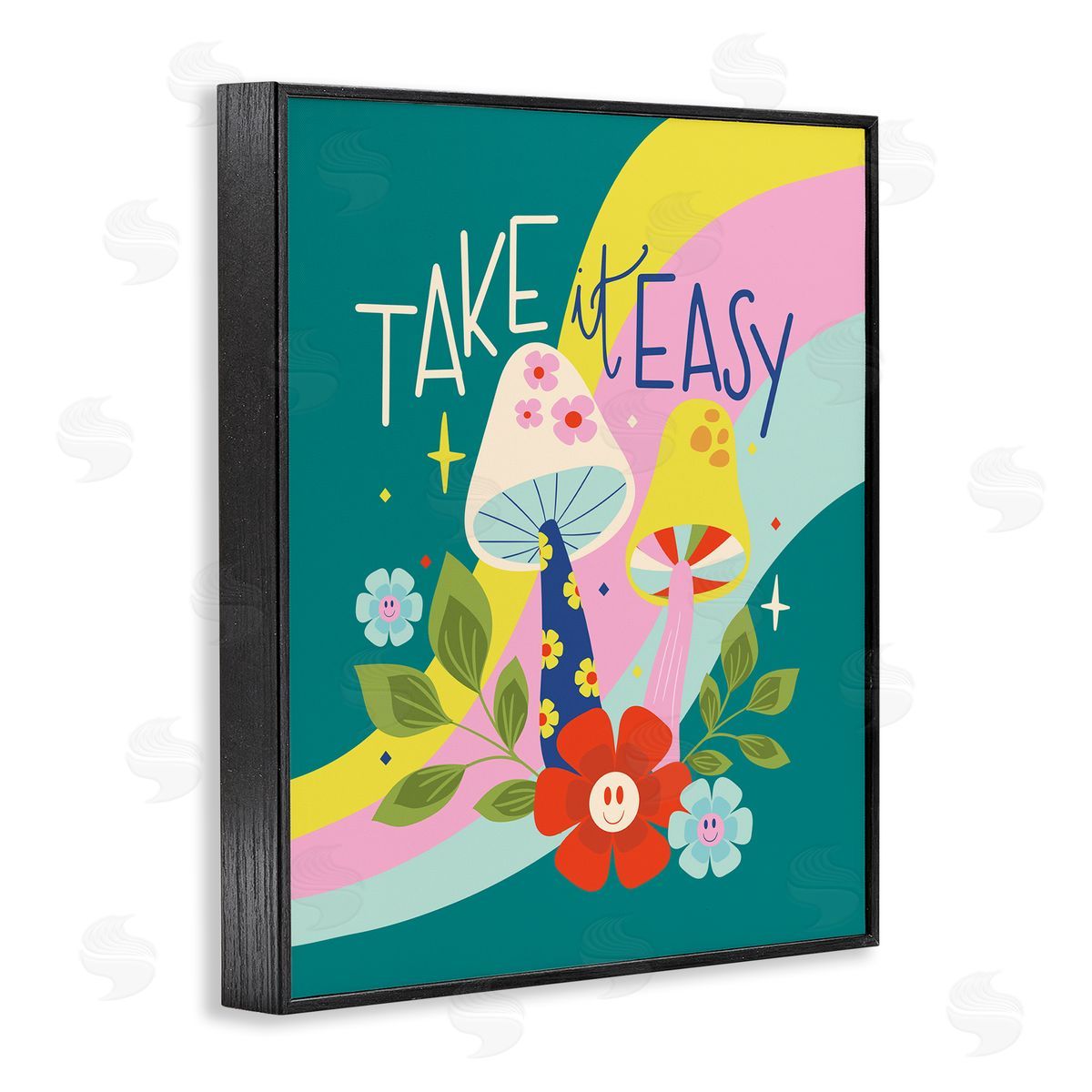 Louise Allen Designs Take It Easy Mushrooms Black Framed Giclee Wall Art Print