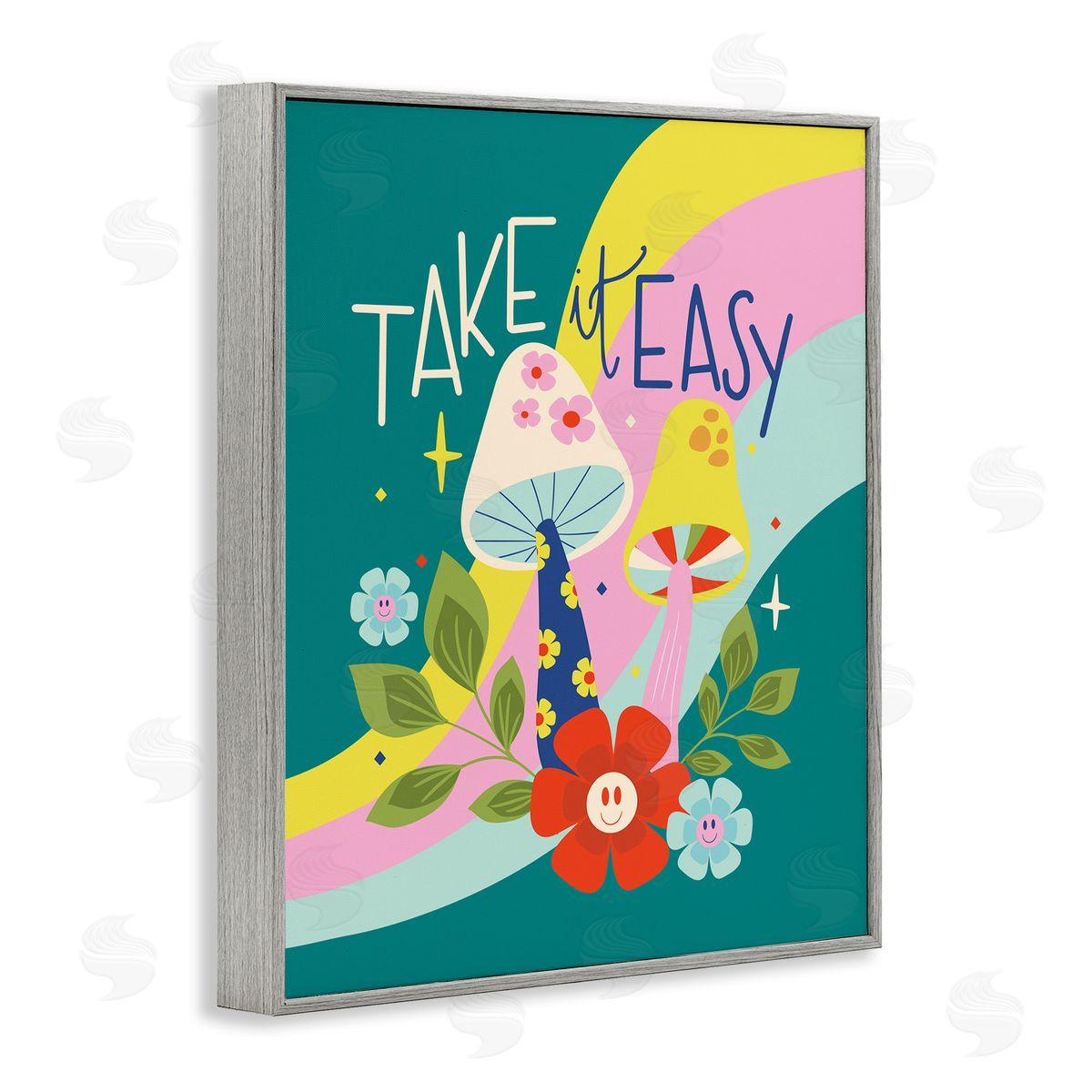 Louise Allen Designs Take It Easy Mushrooms Gray Framed Giclee Wall Art Print