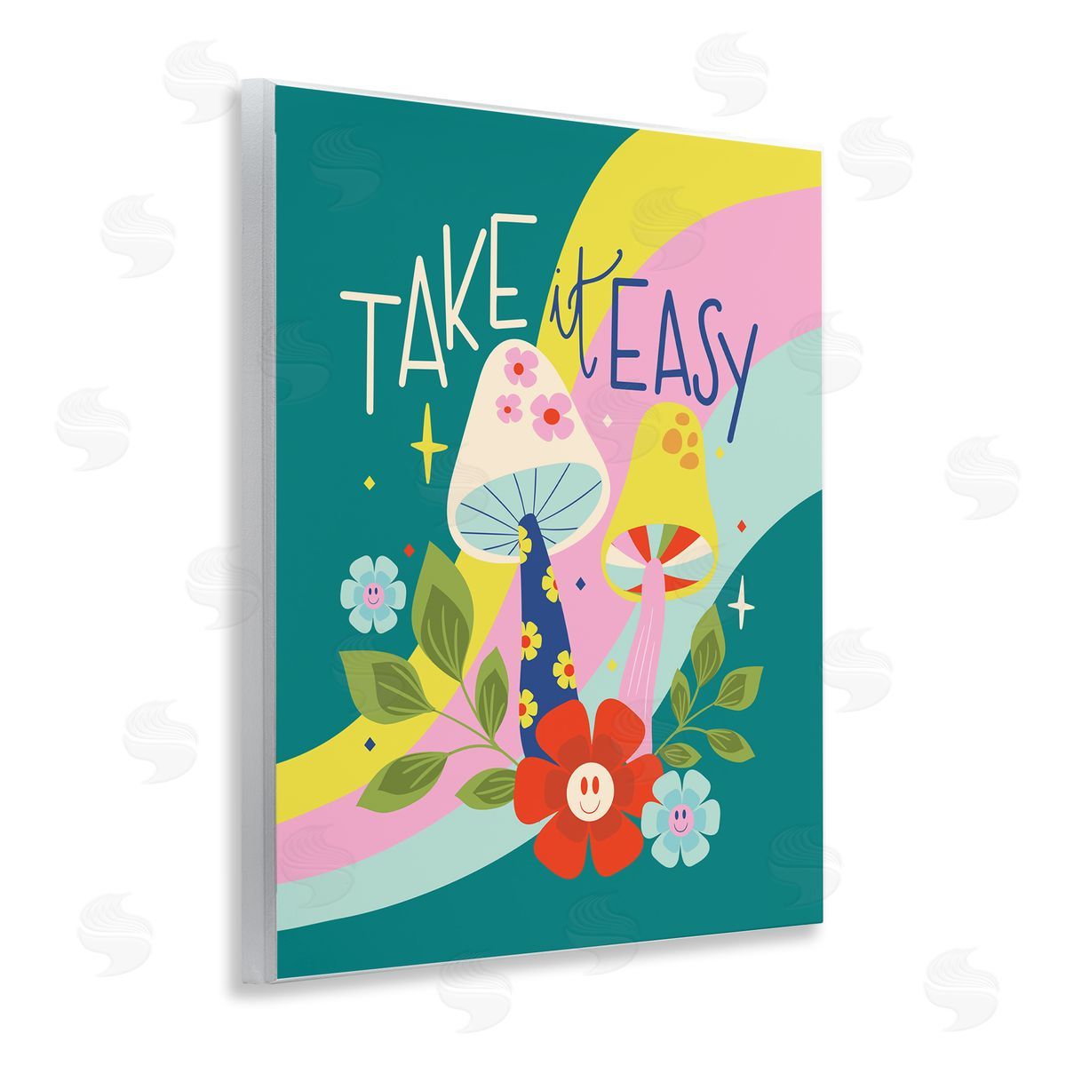 Louise Allen Designs Take It Easy Mushrooms Wooden Wall Plaque Art Print