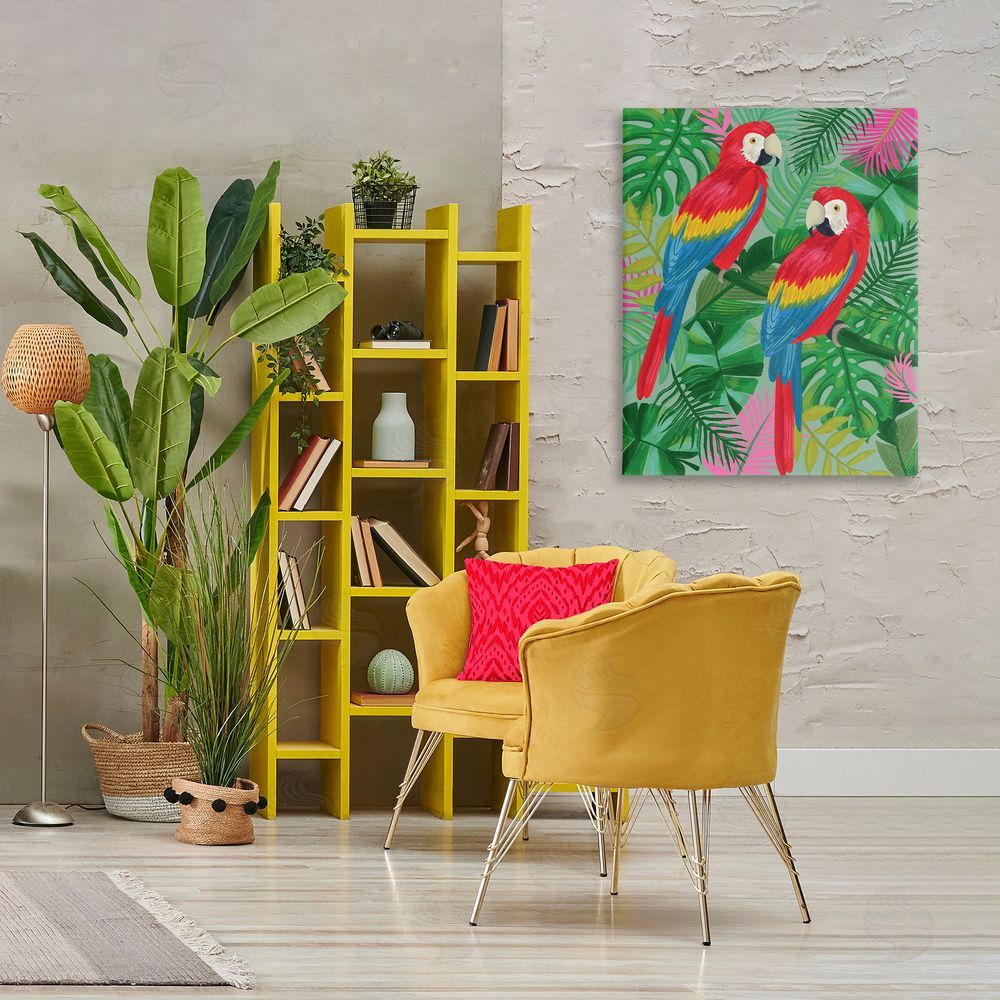 Lisa Perry Whitebutton Pink Paradise Parrots Canvas Wall Art Print in Room