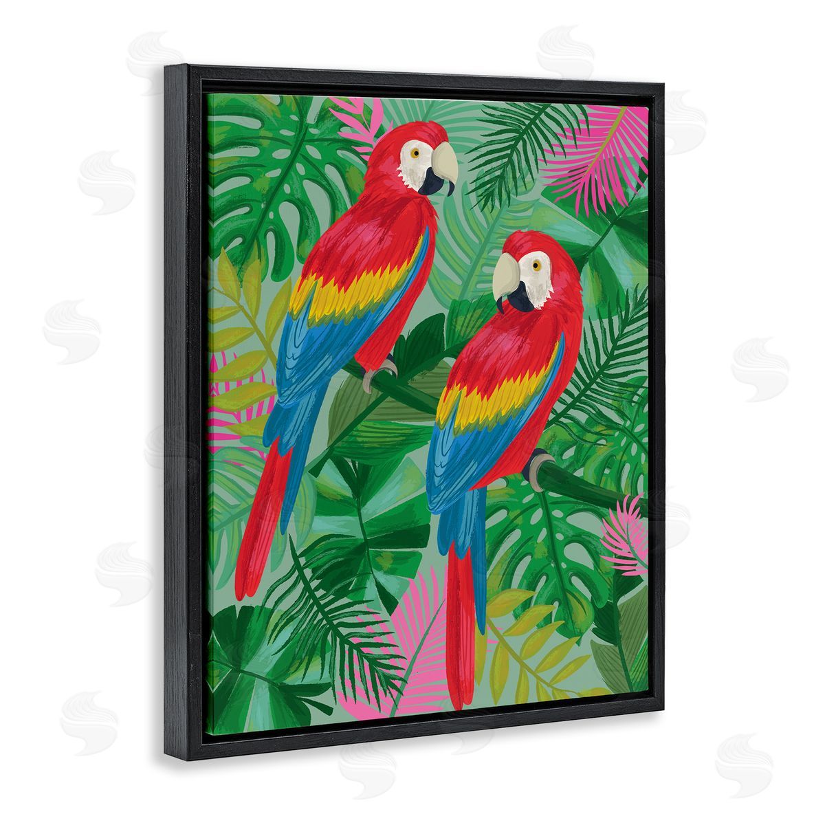 Lisa Perry Whitebutton Pink Paradise Parrots Black Floating Frame Canvas Wall Art Print