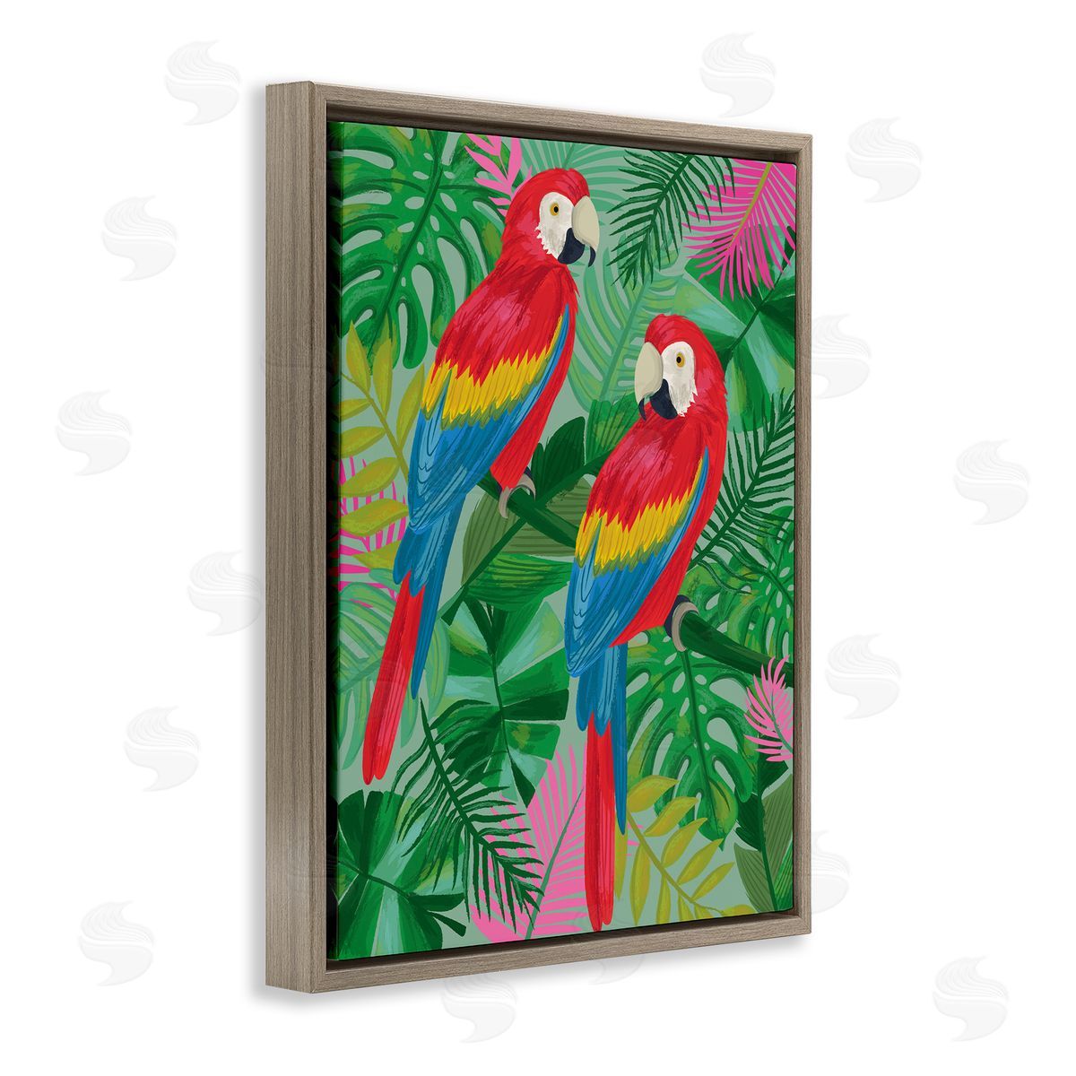 Lisa Perry Whitebutton Pink Paradise Parrots Brown Floating Frame Canvas Wall Art Print