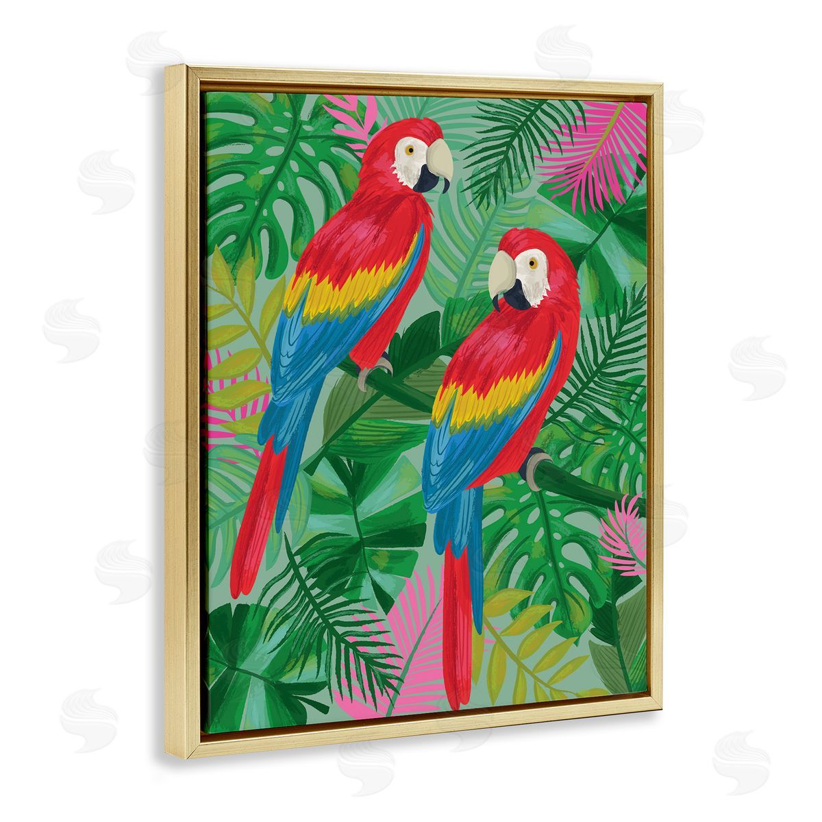 Lisa Perry Whitebutton Pink Paradise Parrots Gold Floating Frame Canvas Wall Art Print